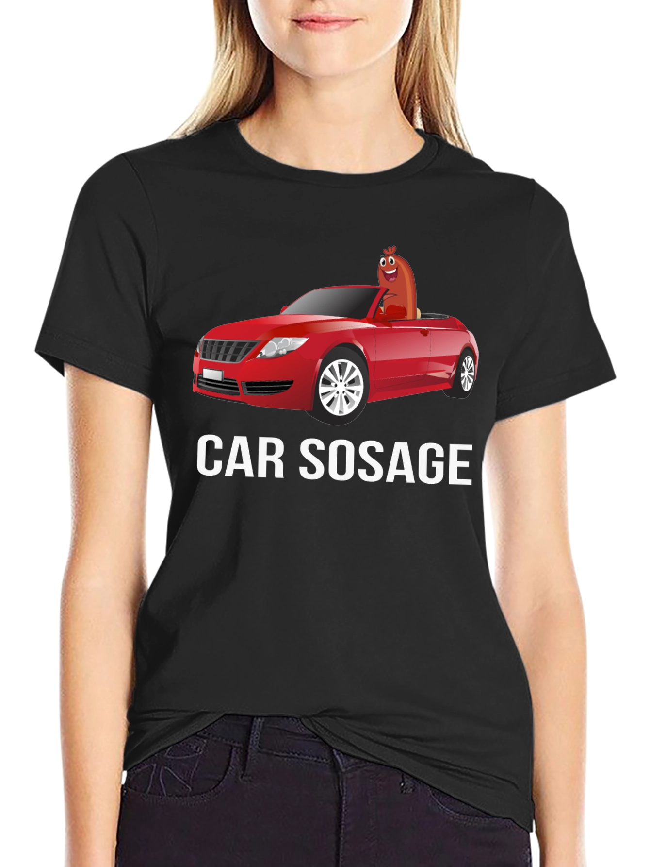 Black Car Sausage T-Shirt - Funny Graphic Tee view 2