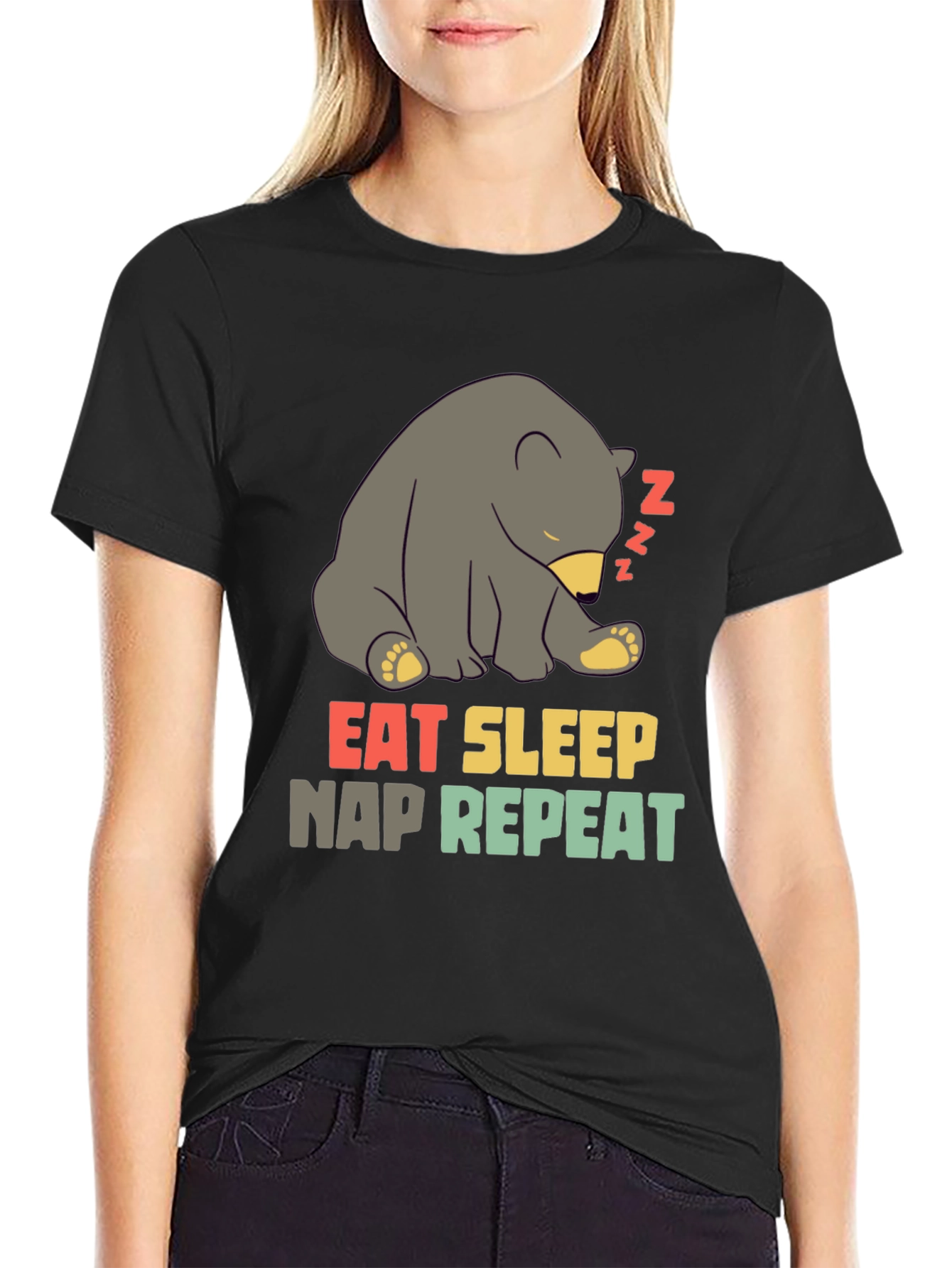 Black Eat Sleep Nap Repeat Bear T-Shirt view 2