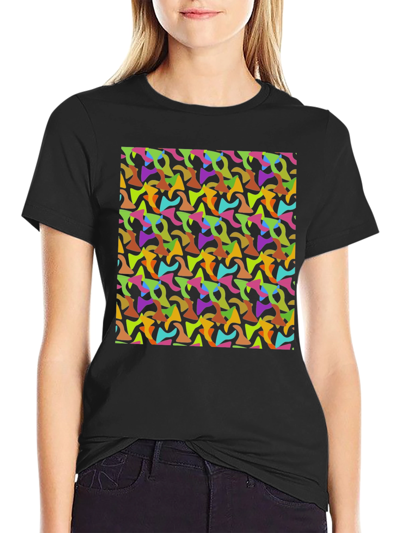 Black Abstract Pattern Men's Black T-Shirt view 2