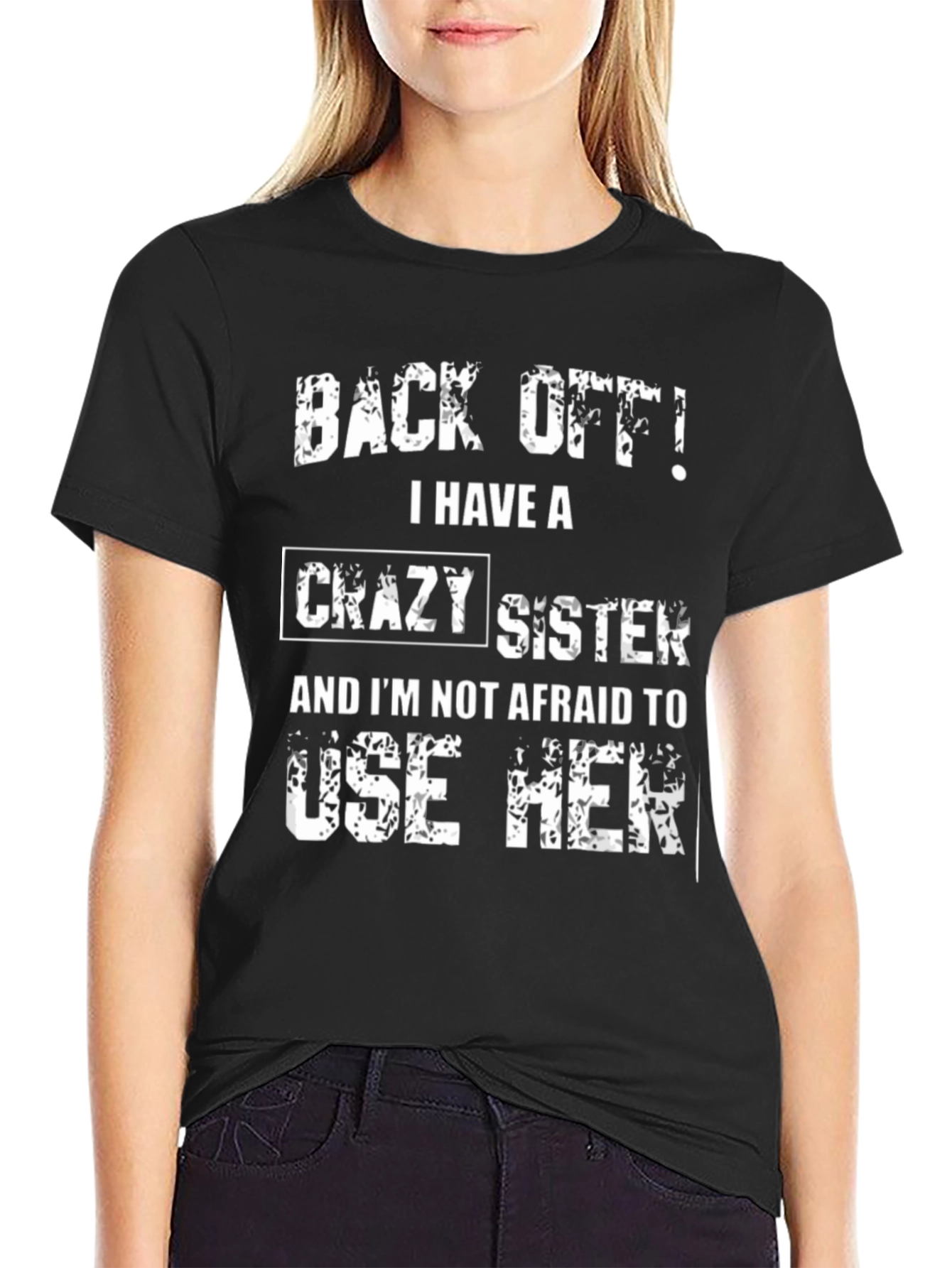 Black Funny "Crazy Sister" Graphic T-Shirt view 2