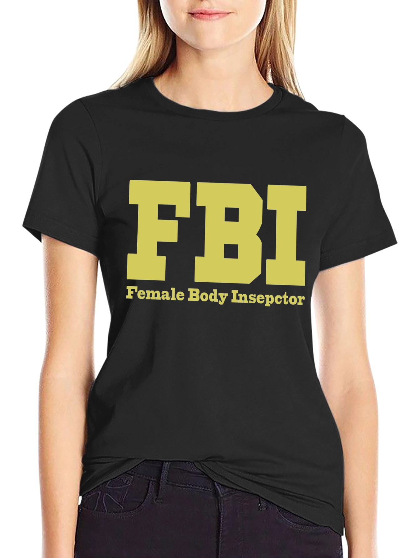 Black FBI Female Body Inspector Novelty T-Shirt view 2