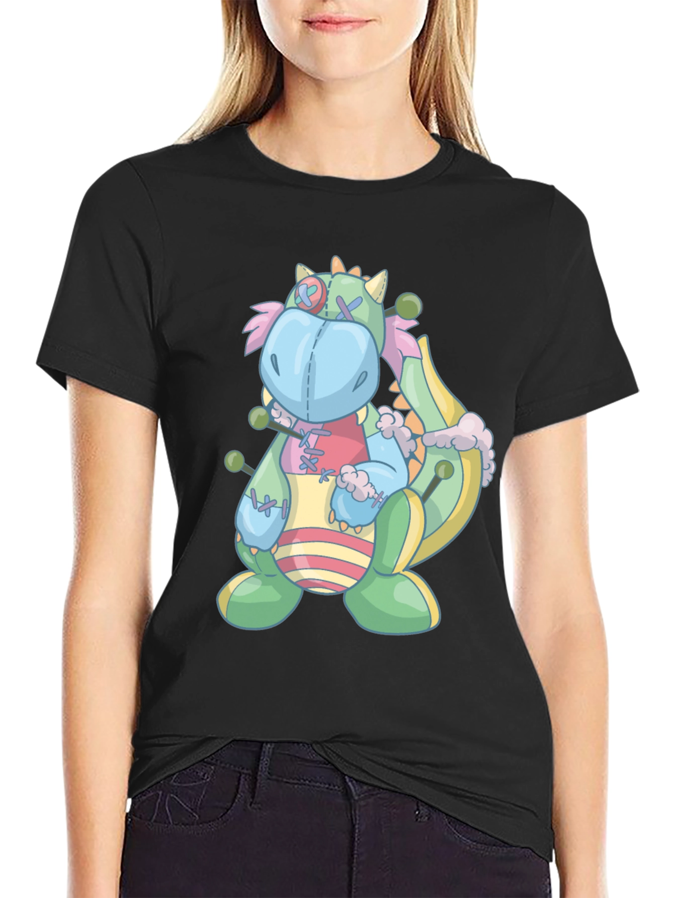 Black Whimsical Stuffed Dragon Graphic Tee view 2