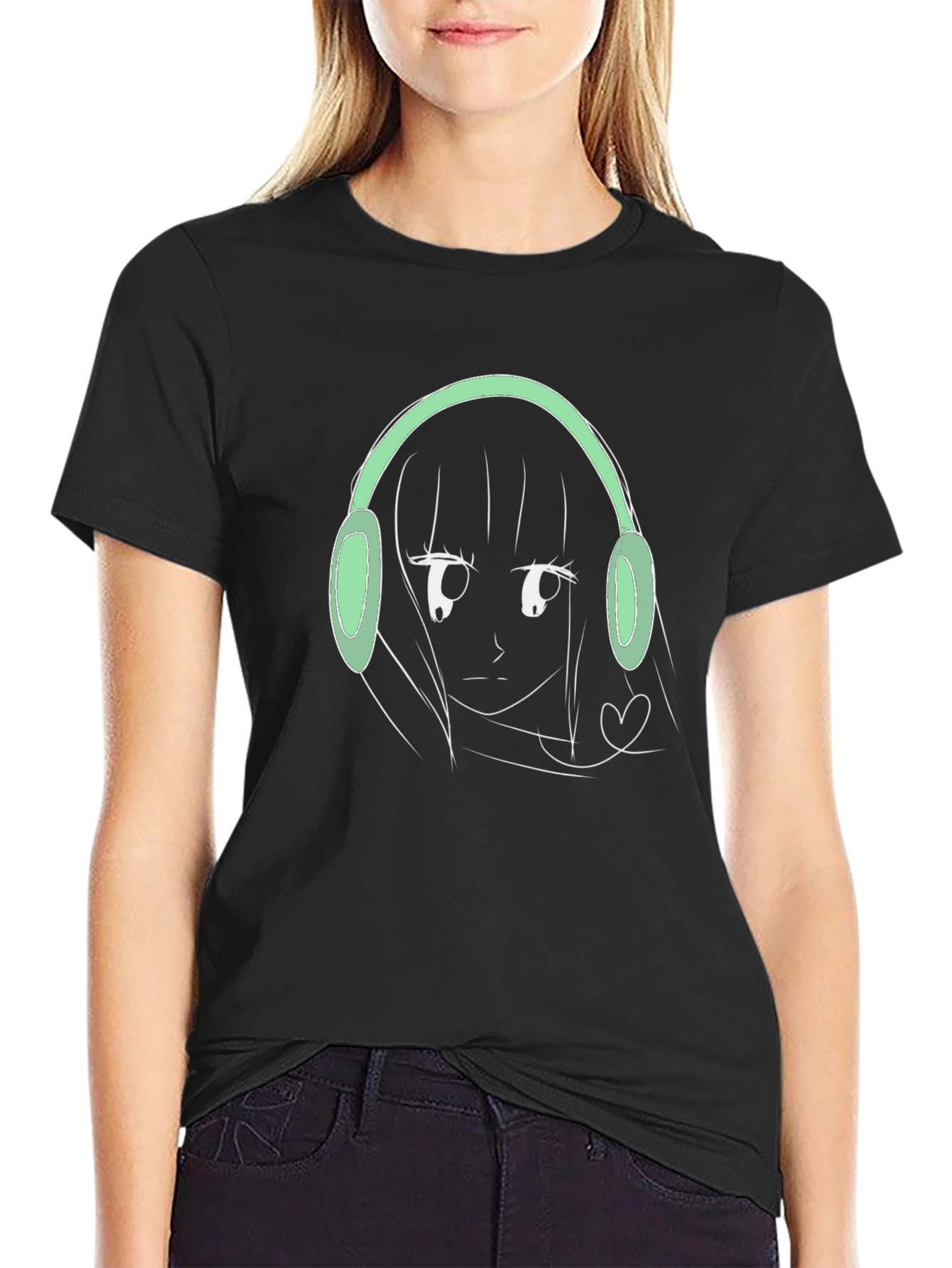 Anime Girl Headphones Graphic T-Shirt - Trendy Streetwear - 2