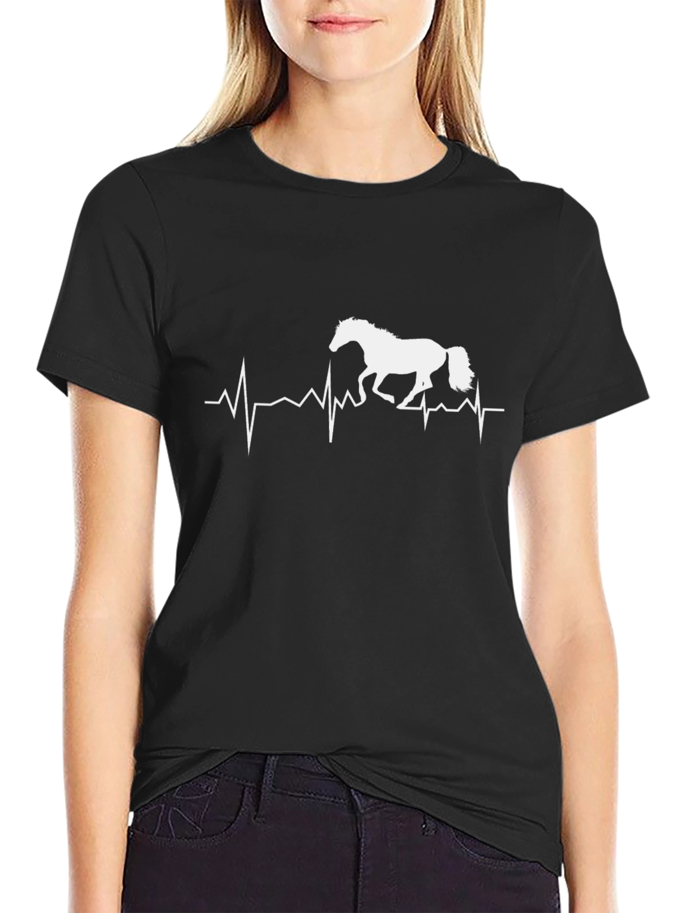 Black Horse Heartbeat Graphic T-Shirt - Black view 2