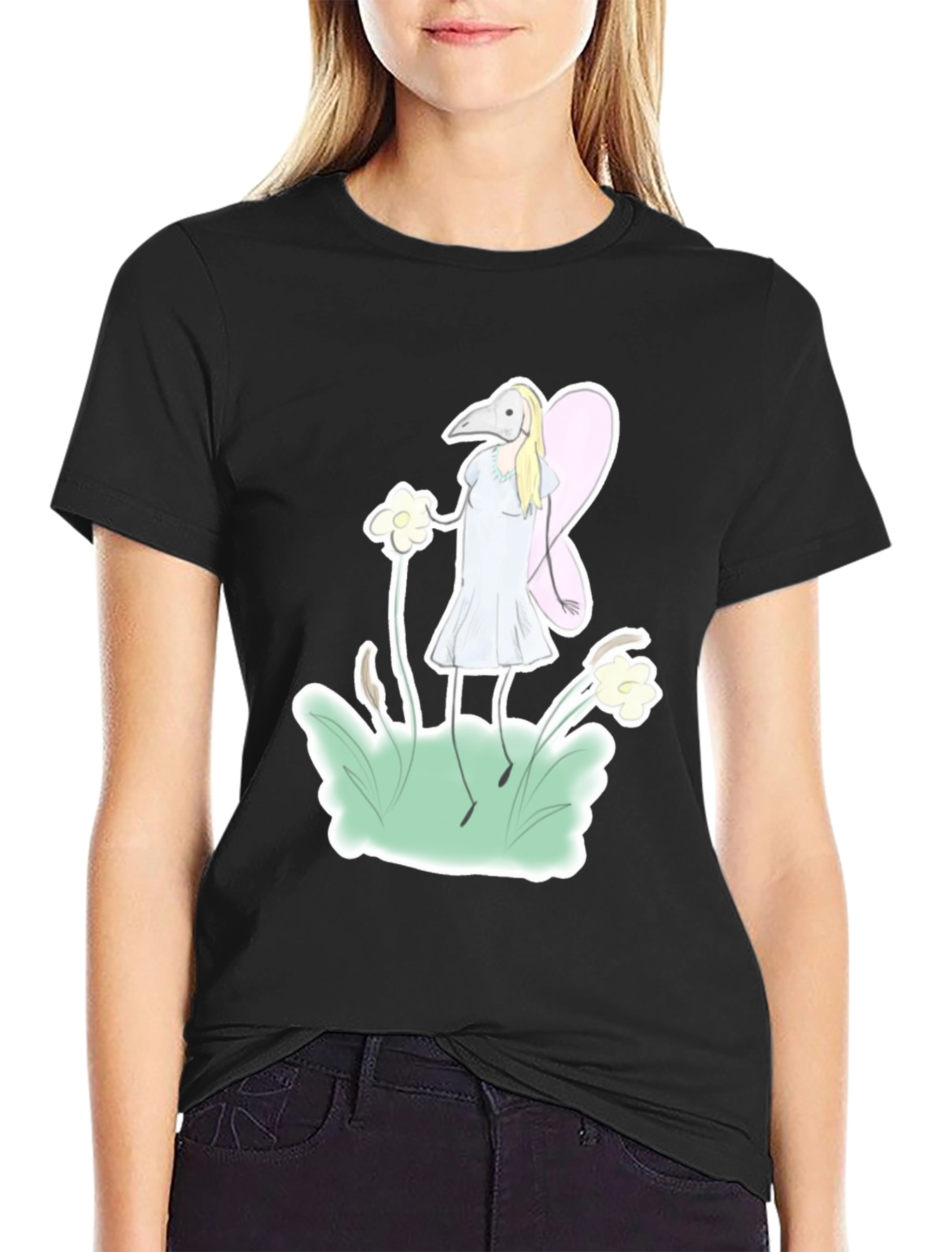 Black Whimsical Plague Doctor Fairy Graphic T-Shirt view 2
