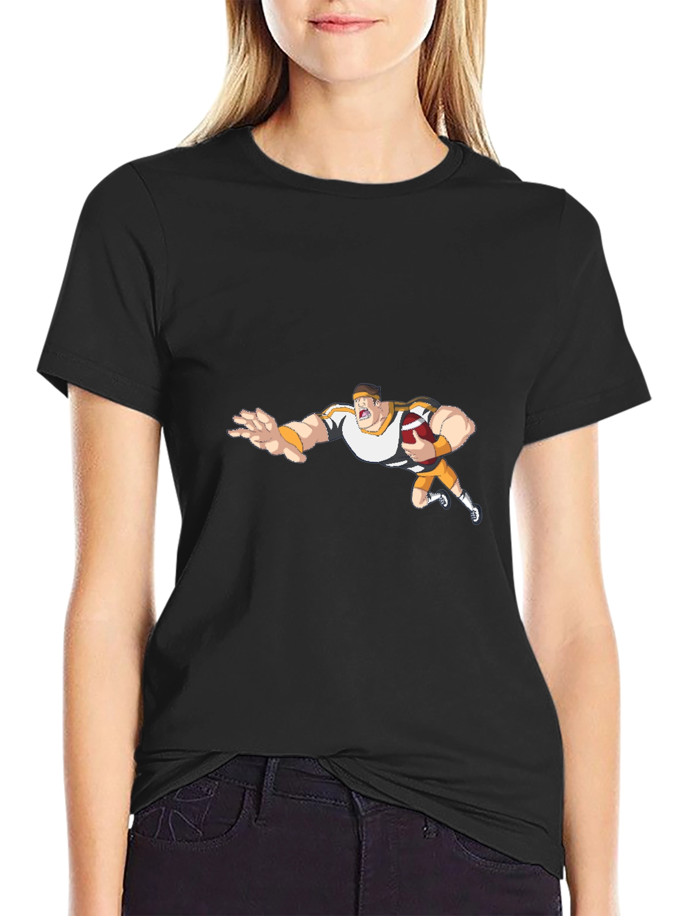 Black Cartoon Football Player Black T-Shirt view 2