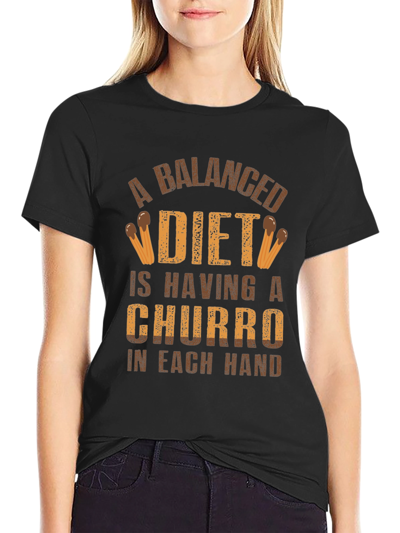Black Balanced Diet Churro T-Shirt - Funny Foodie Tee view 2