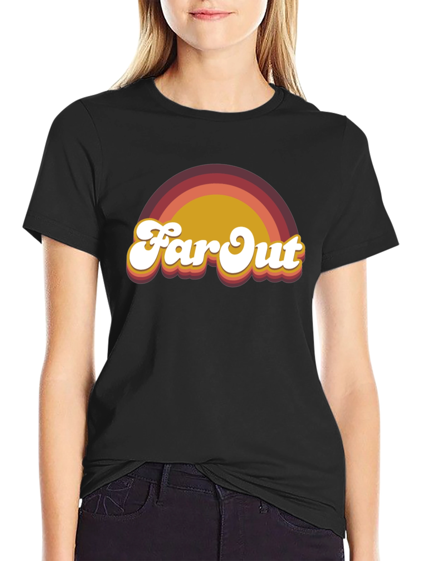 Black Retro "Far Out" Graphic T-Shirt view 2