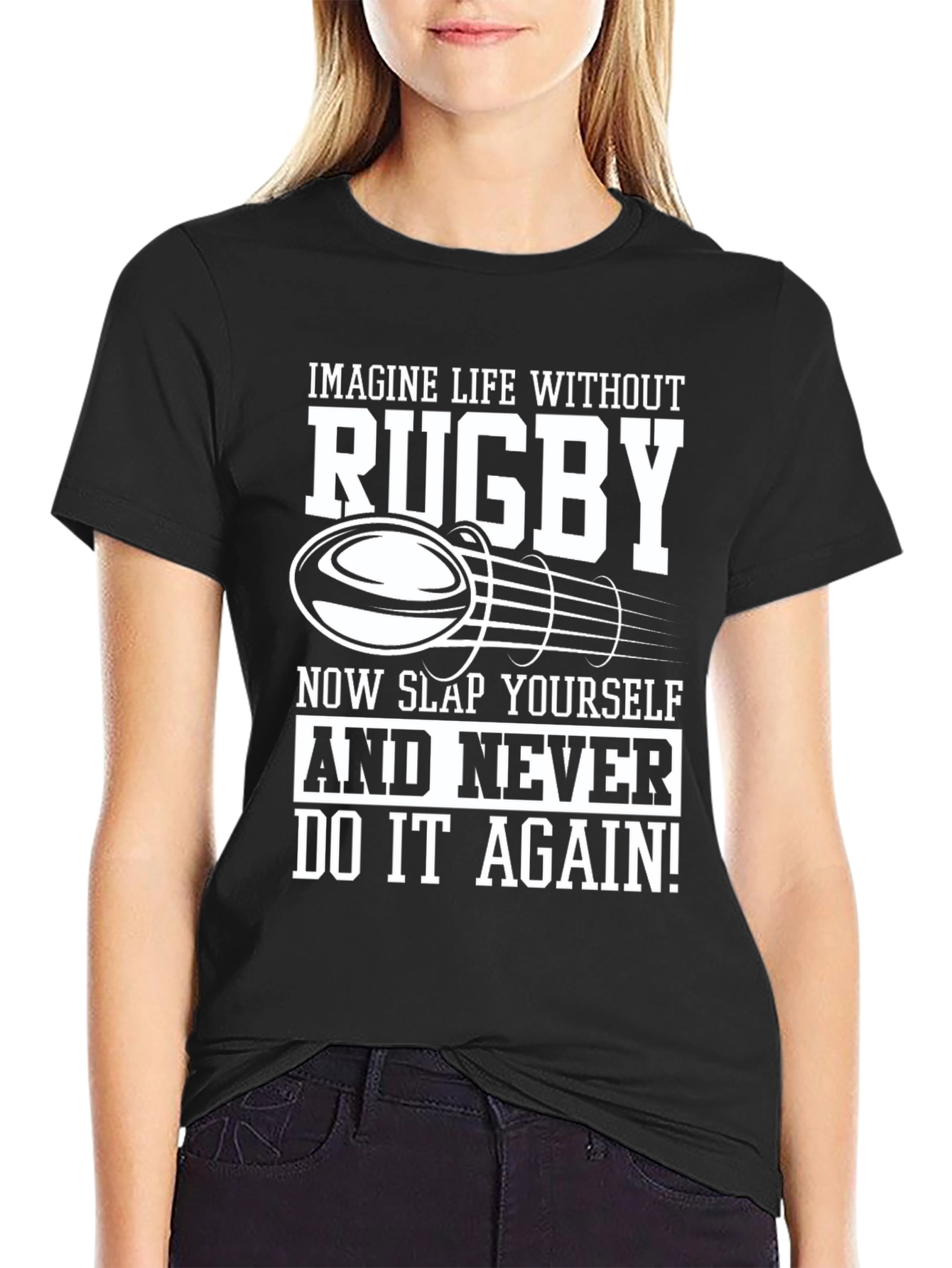 Black Rugby Lover Black T-Shirt - Slap Yourself! view 2