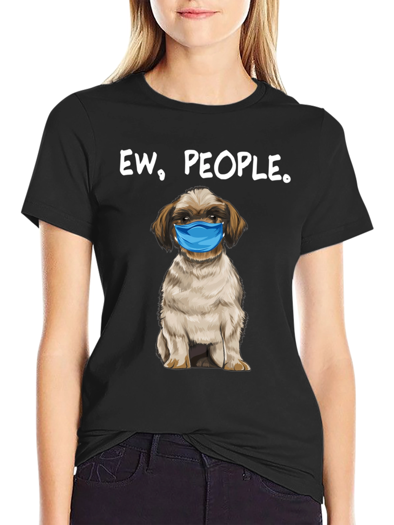 Black Ew, People. Funny Dog Face Mask Graphic T-Shirt view 2