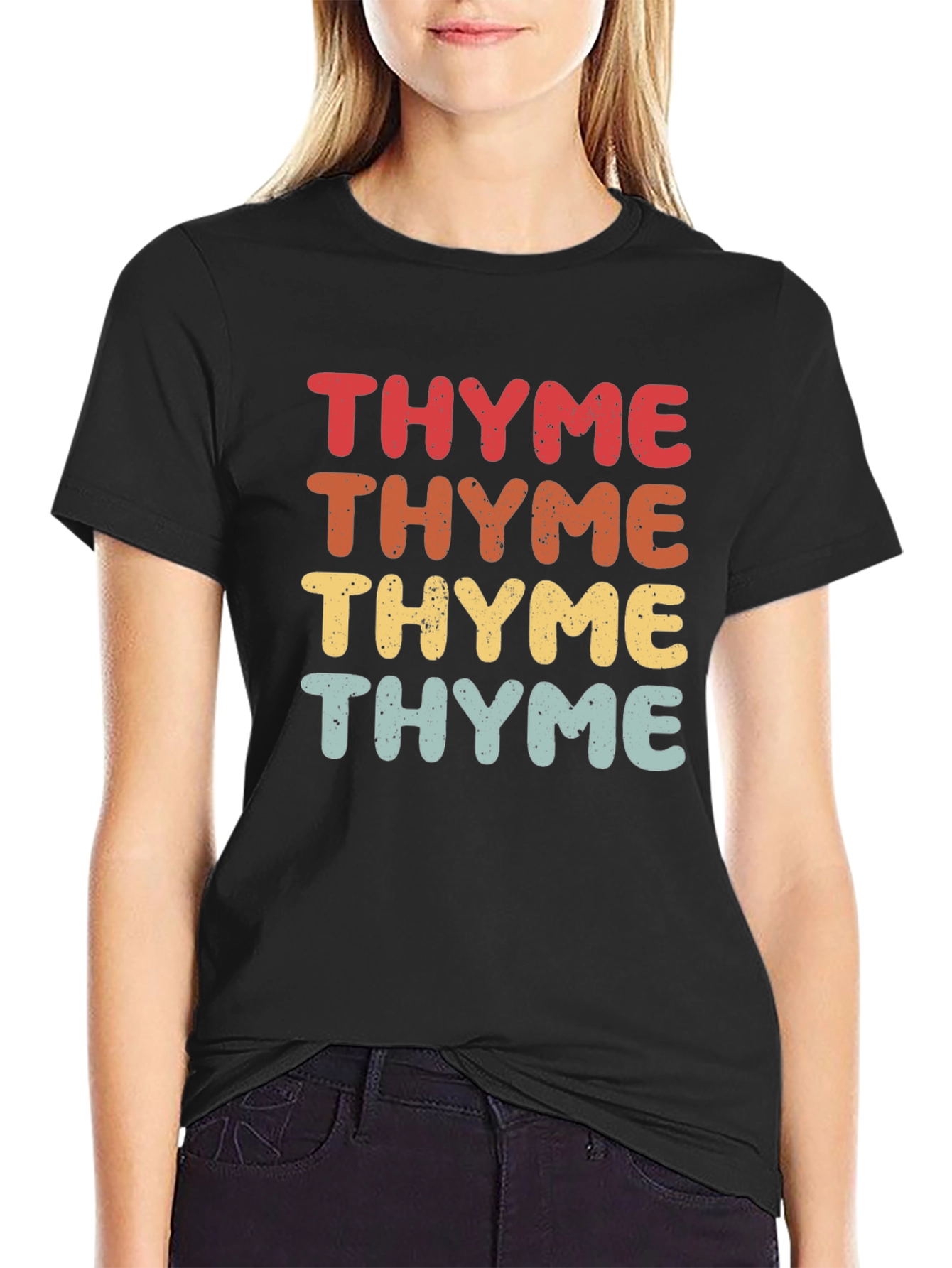 Black Retro "Thyme" Graphic Print T-Shirt view 2