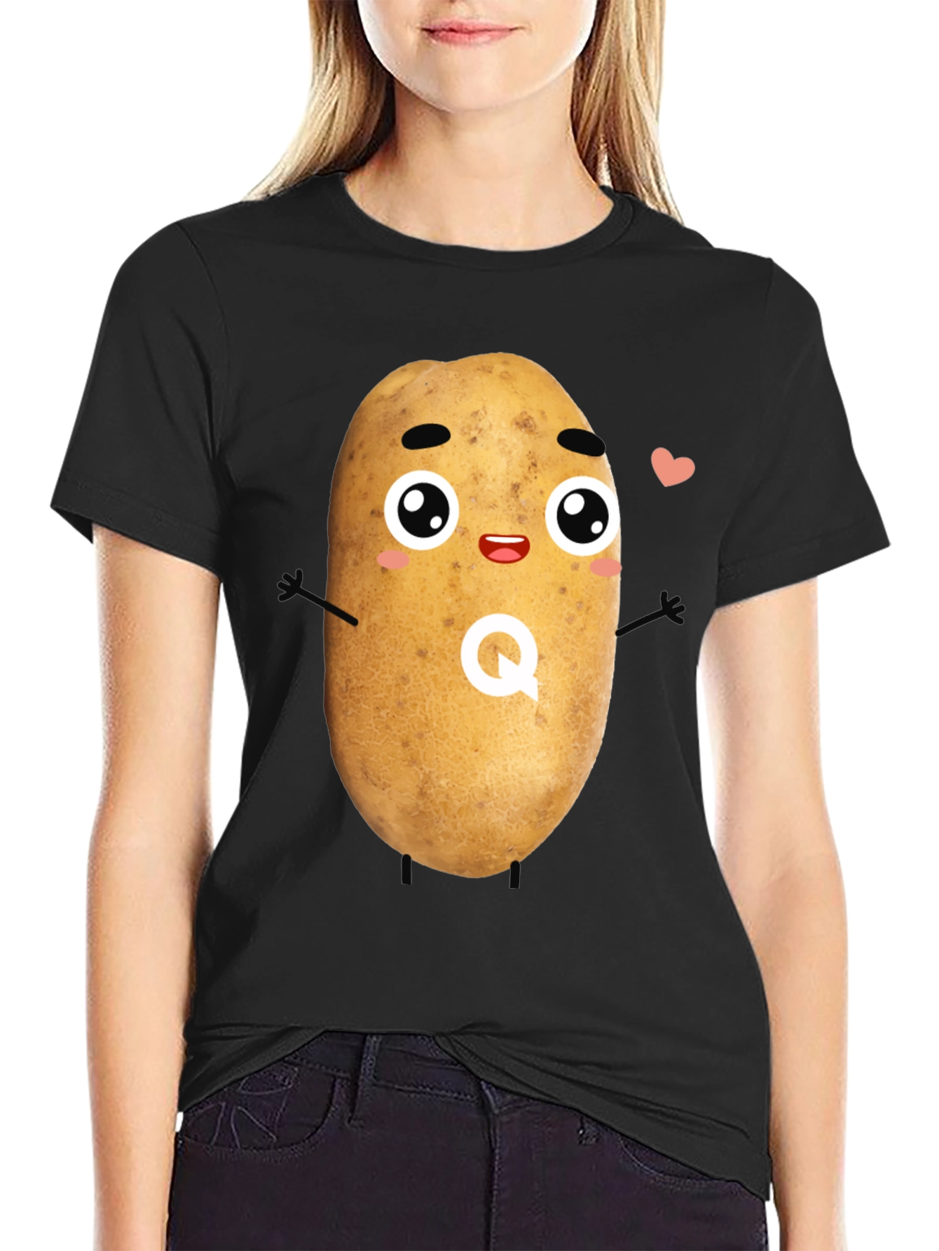 Black Kawaii Potato T-Shirt - Funny Graphic Tee view 2
