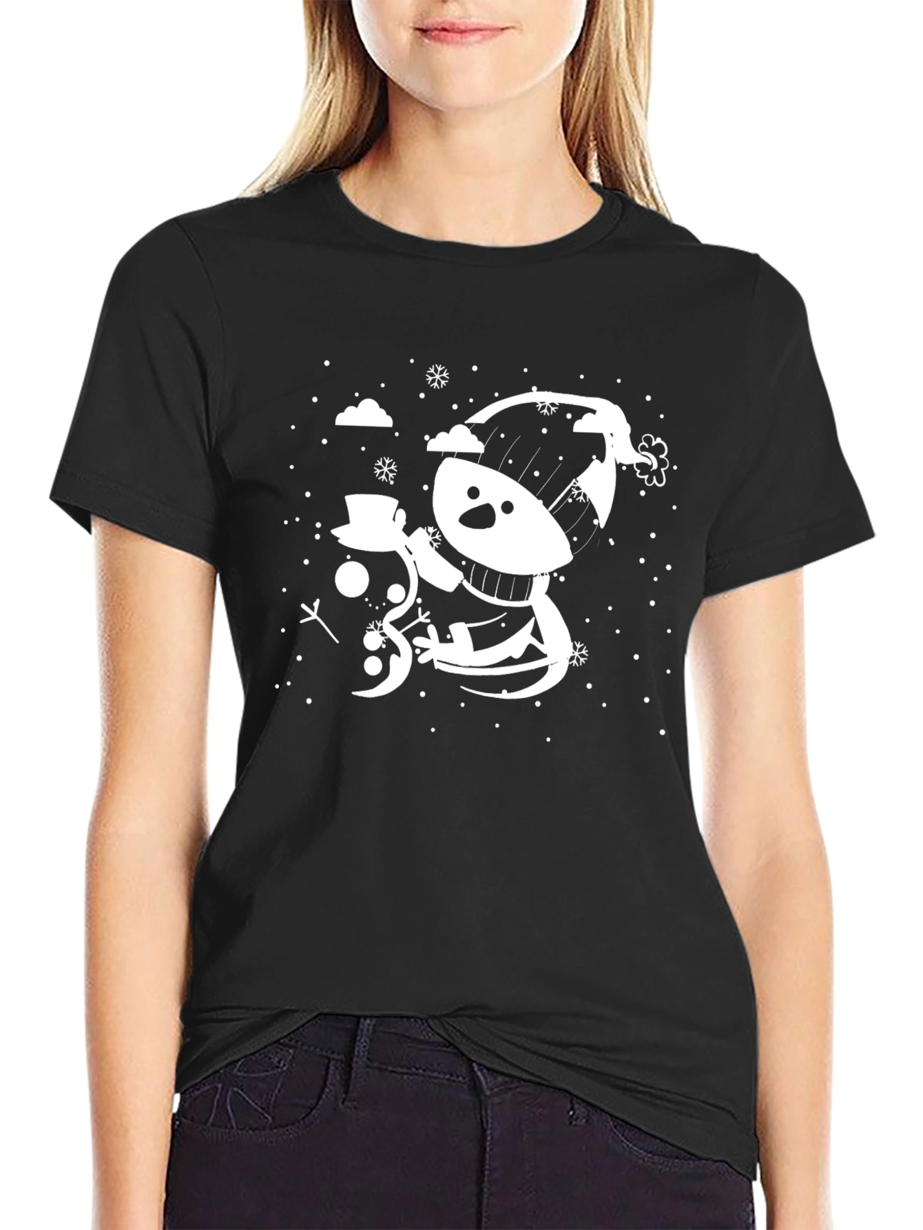 Black Whimsical Snowman Graphic Tee - Holiday Cheer view 2