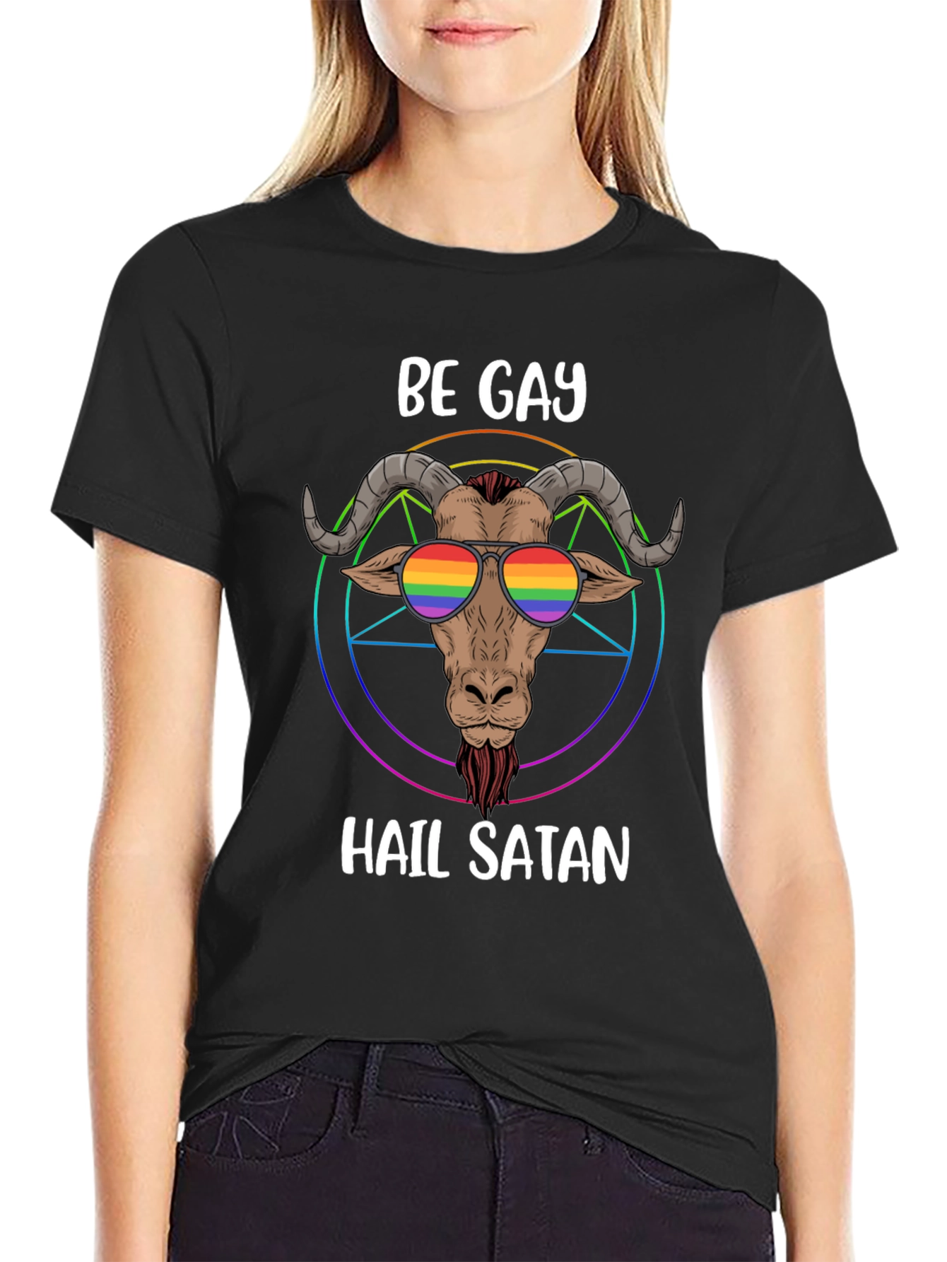 Black Be Gay Hail Satan T-Shirt view 2
