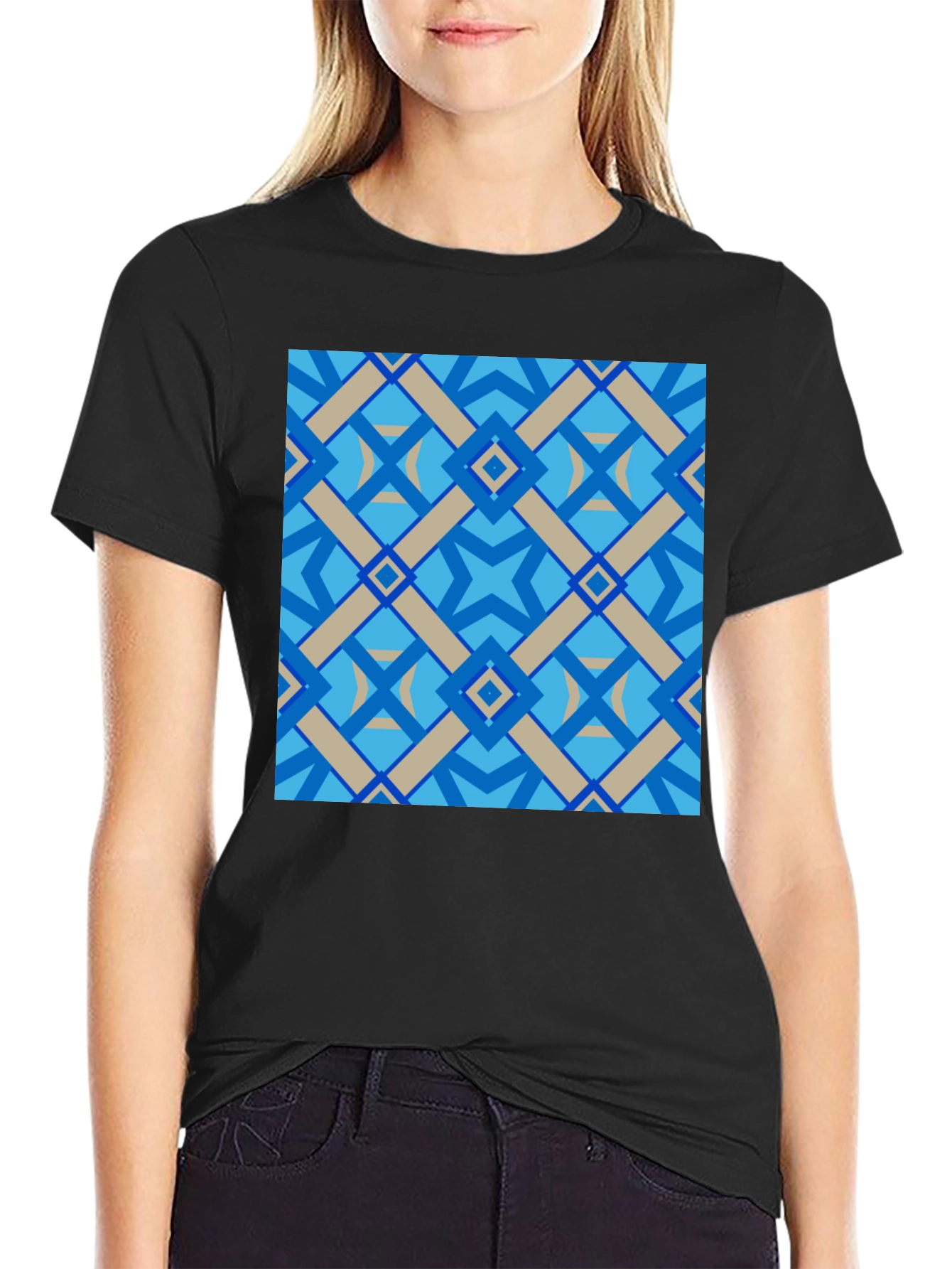 Black Geometric Pattern Black T-Shirt view 2