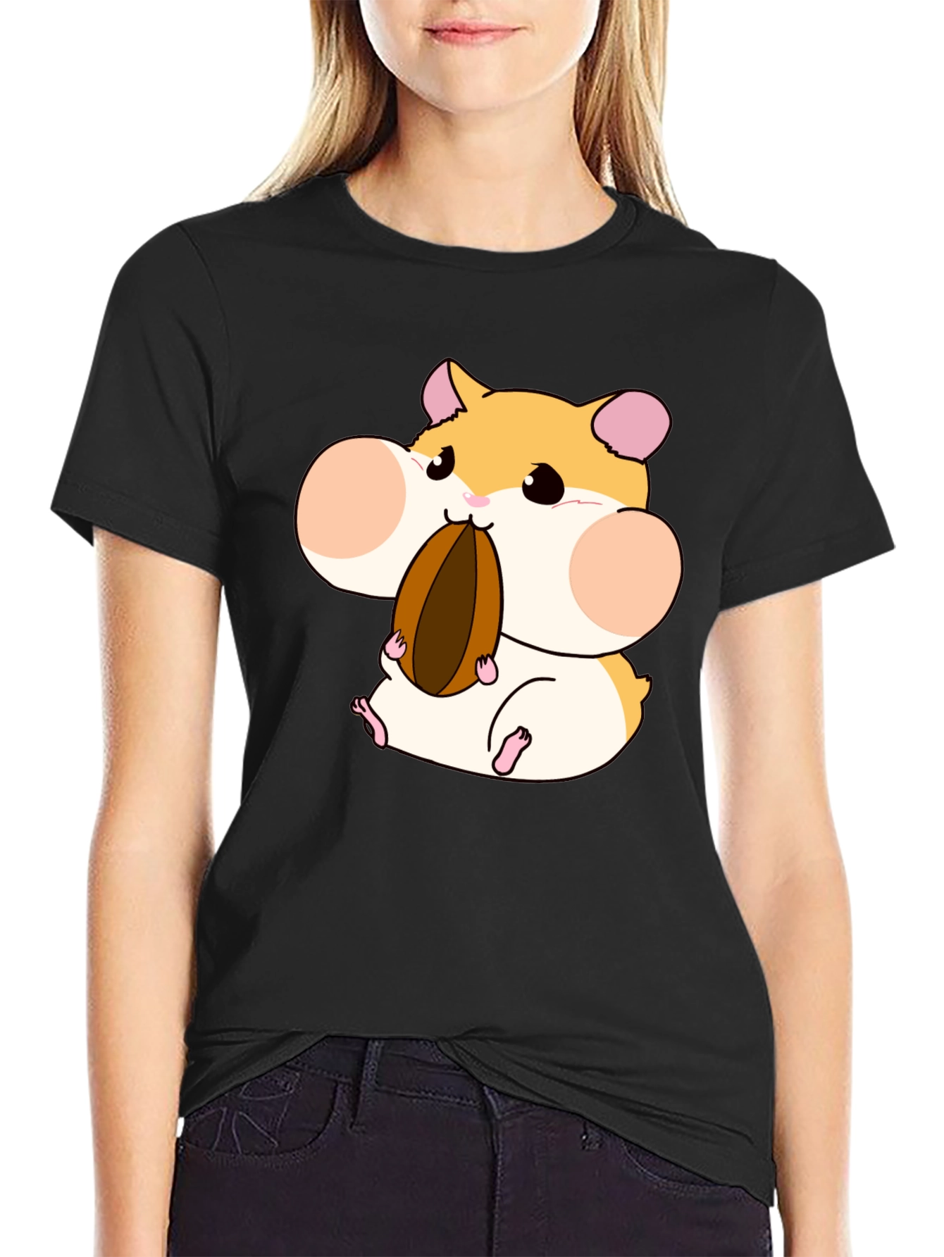 Black Hamster Lover T-Shirt - Cartoon Hamster Graphic Tee view 2