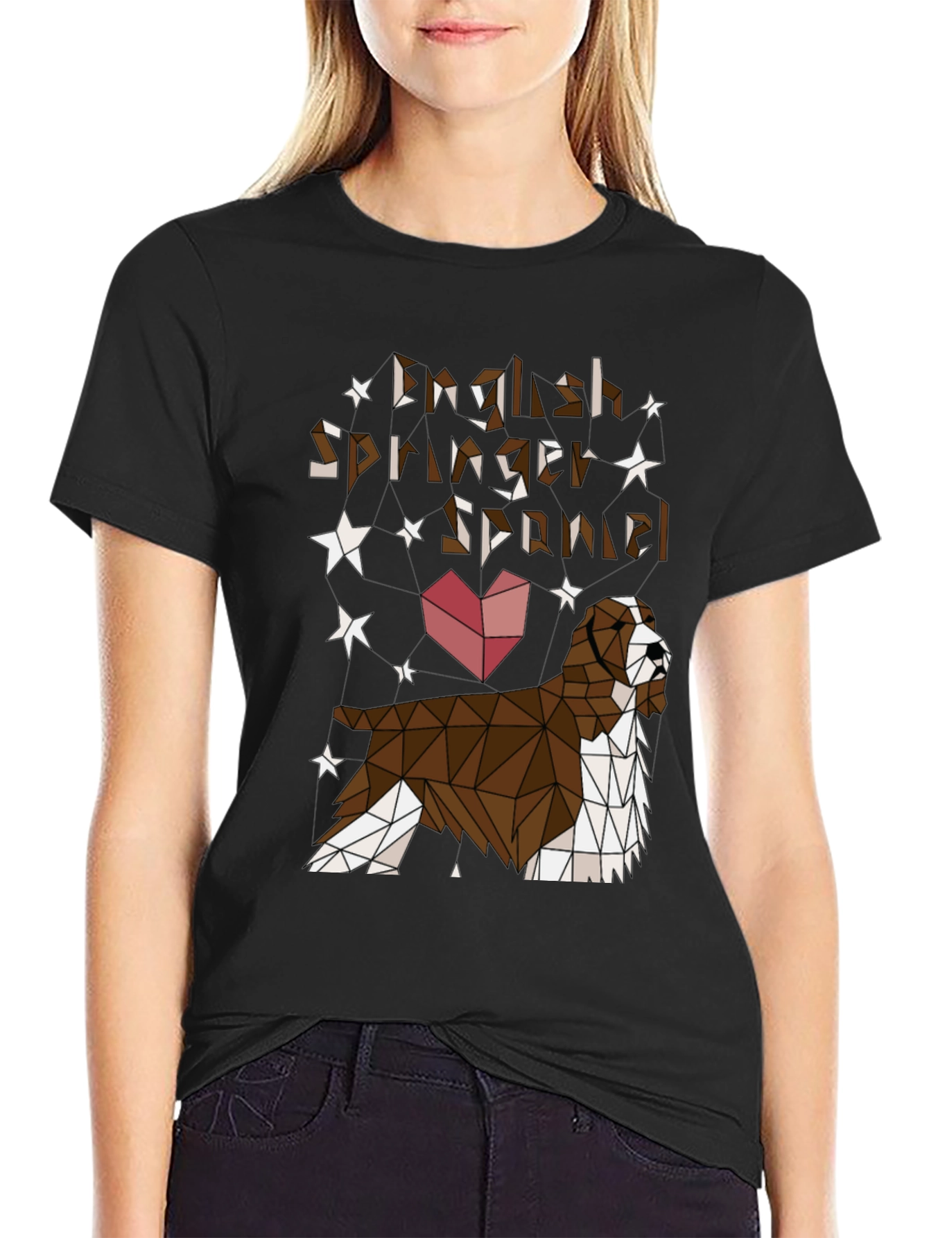 Black English Springer Spaniel Geometric T-Shirt view 2