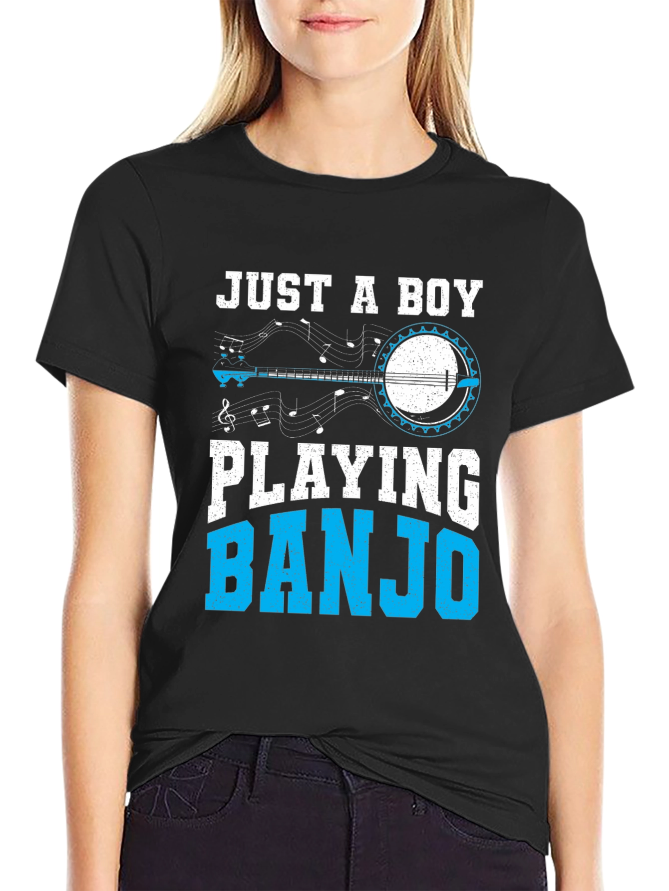 Black Just a Boy Playing Banjo T-Shirt view 2