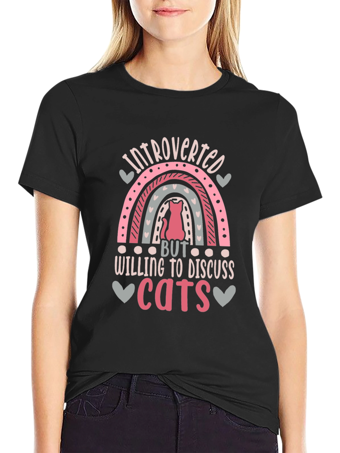 Black Introverted Cat Lover T-Shirt view 2