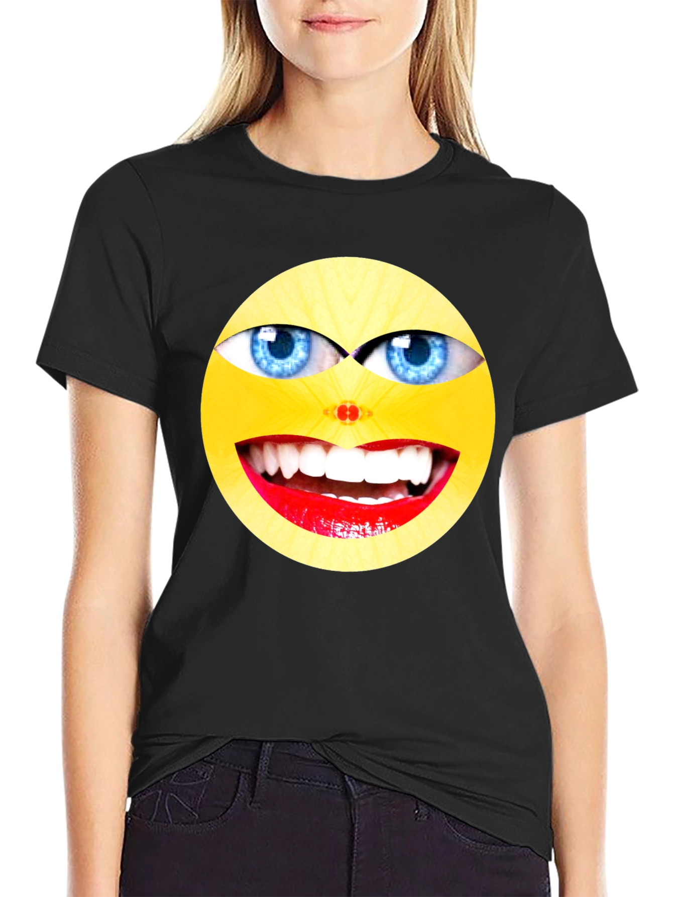 Black Funny Emoji Graphic Black T-Shirt view 2
