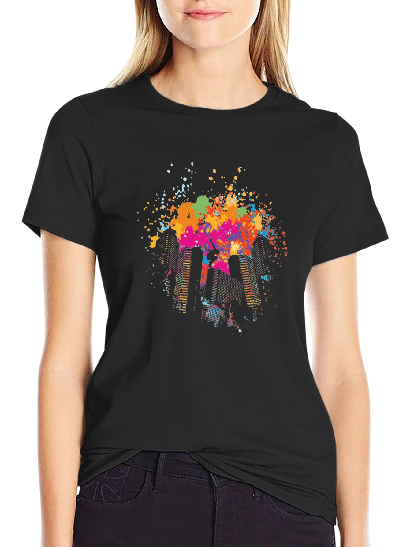 Black Urban Splash Tee - Cityscape Graffiti Style view 2