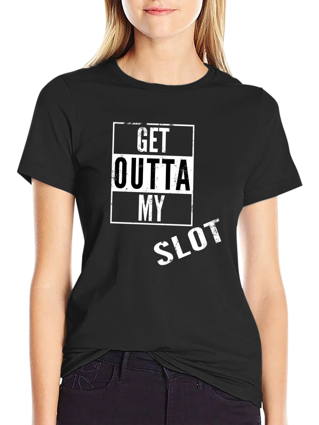 Black Get Outta My Slot Black T-Shirt view 2