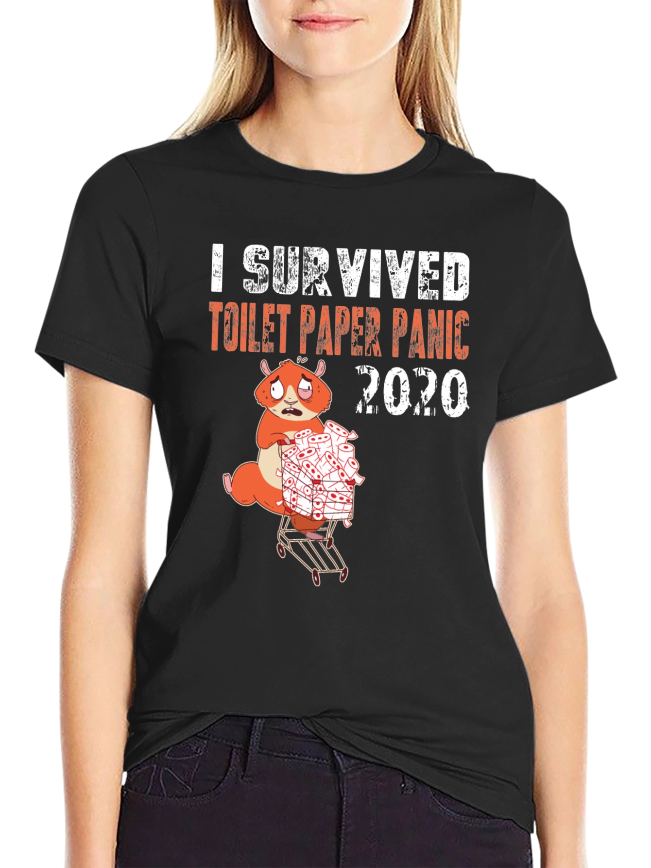 Black I Survived Toilet Paper Panic 2020 T-Shirt view 2