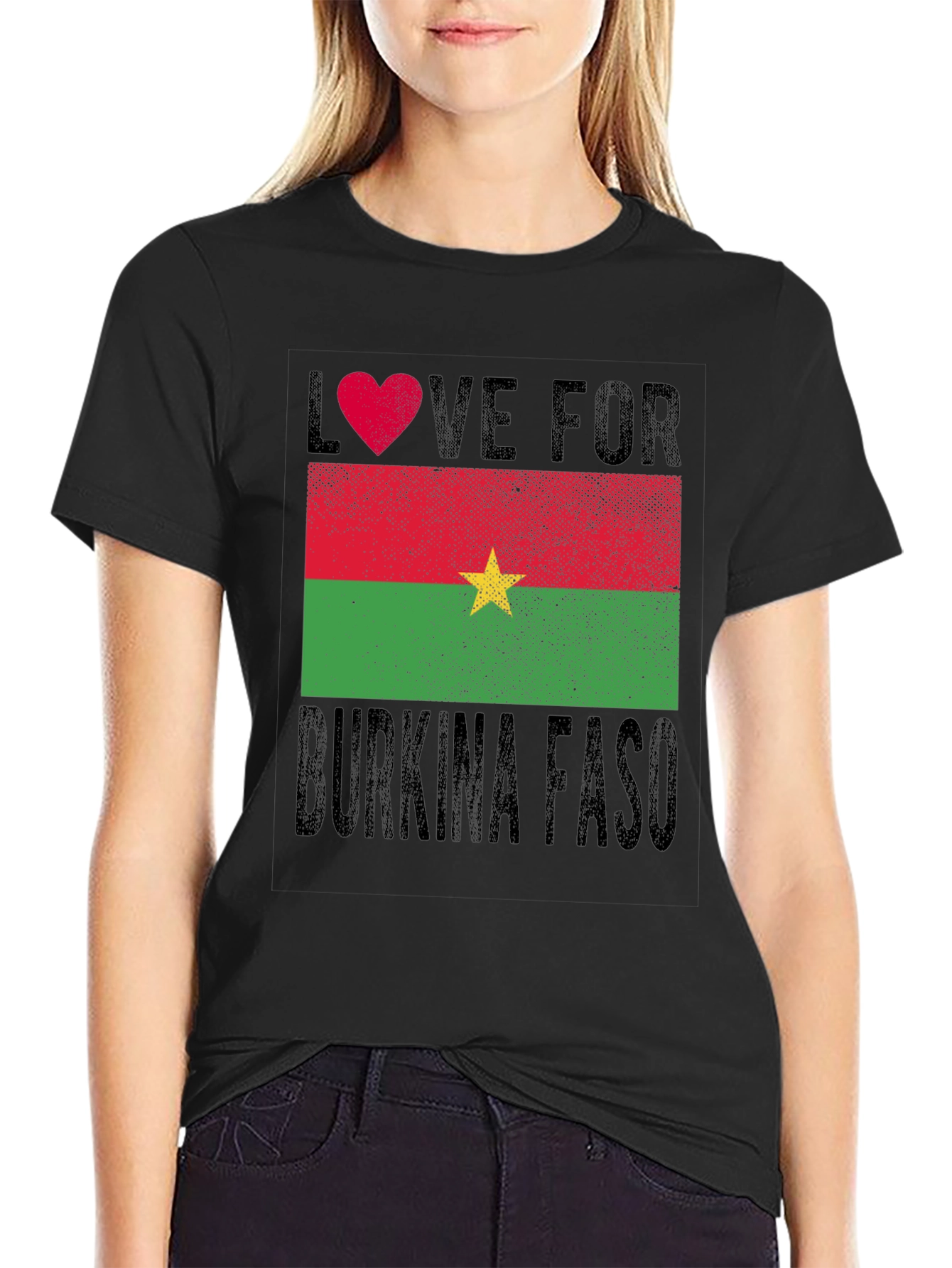 Black Burkina Faso Flag Heart T-Shirt - Love for Country Tee view 2