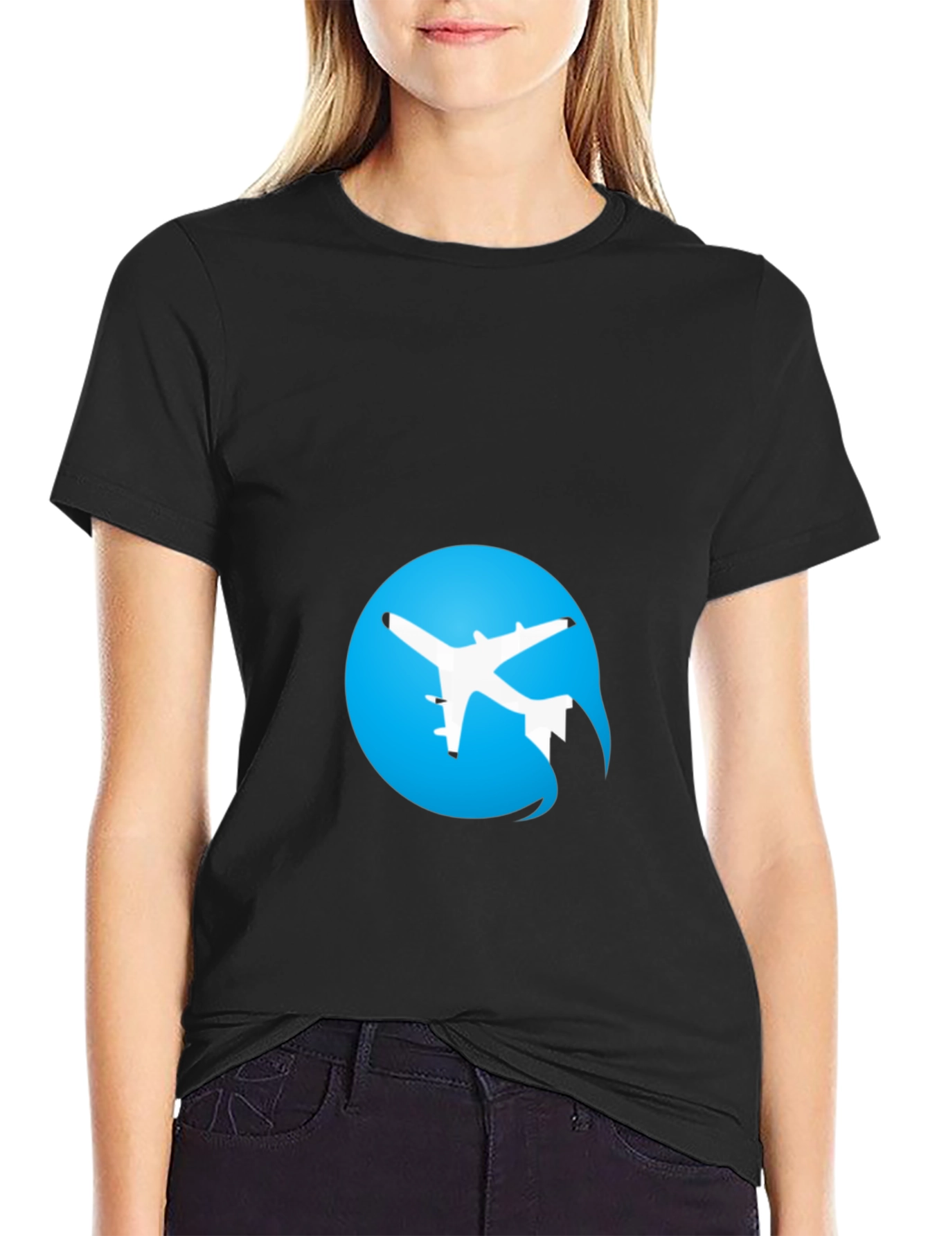 Black Airplane Logo Black T-Shirt view 2