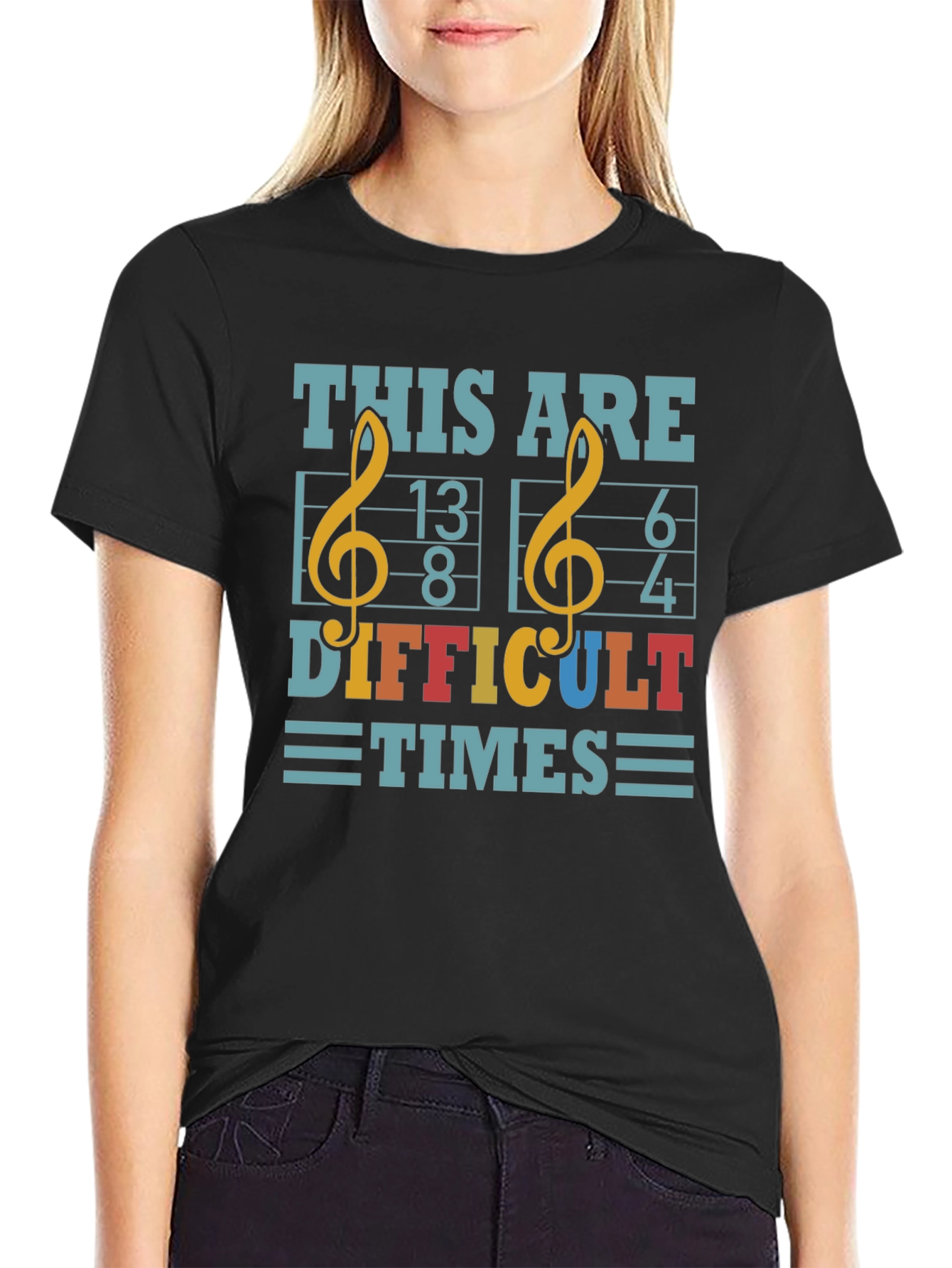 Black Difficult Times Music T-Shirt view 2