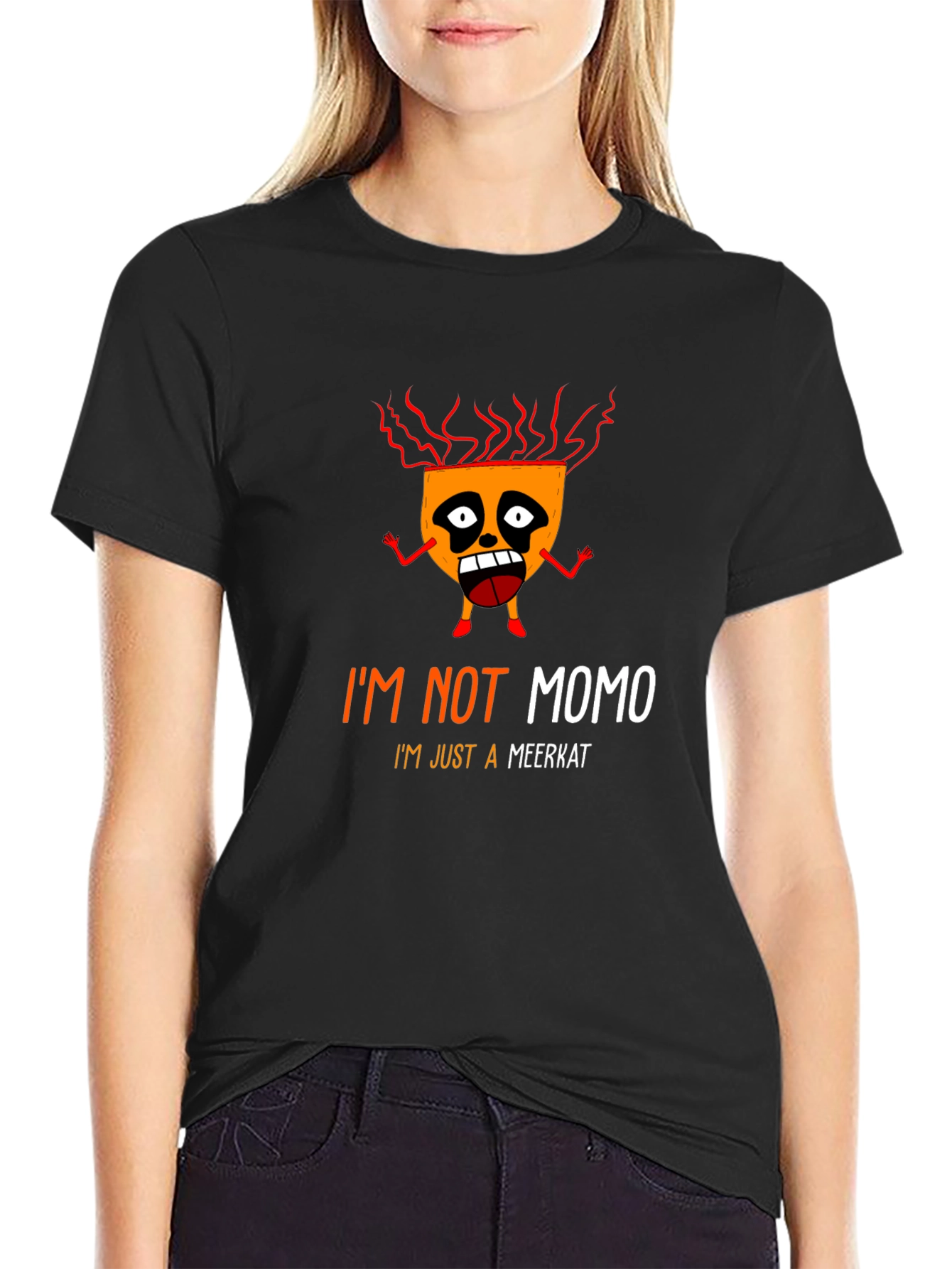 Black I'm Not Momo Just A Meerkat Black Graphic T-Shirt view 2