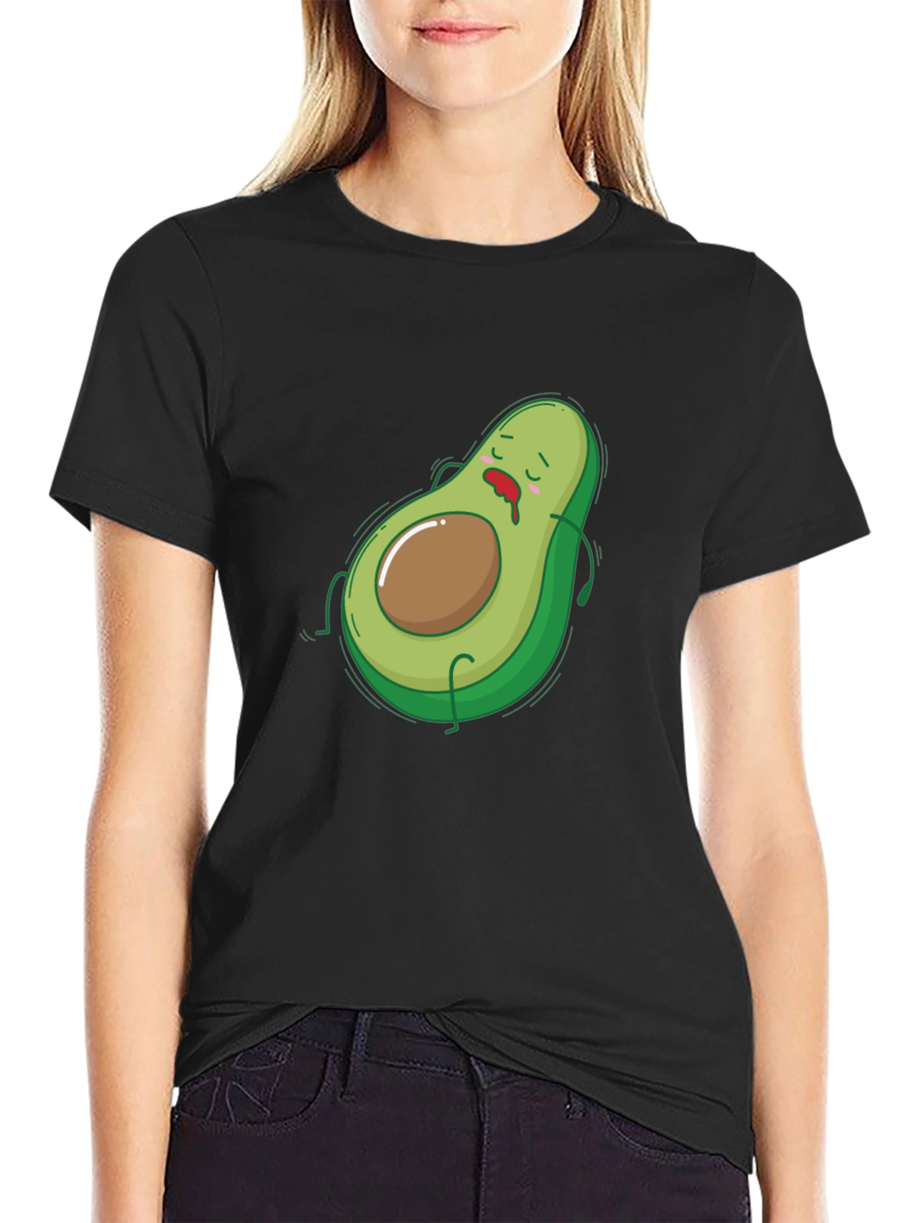 Black Funny Avocado Graphic T-Shirt - Black Cotton Tee view 2