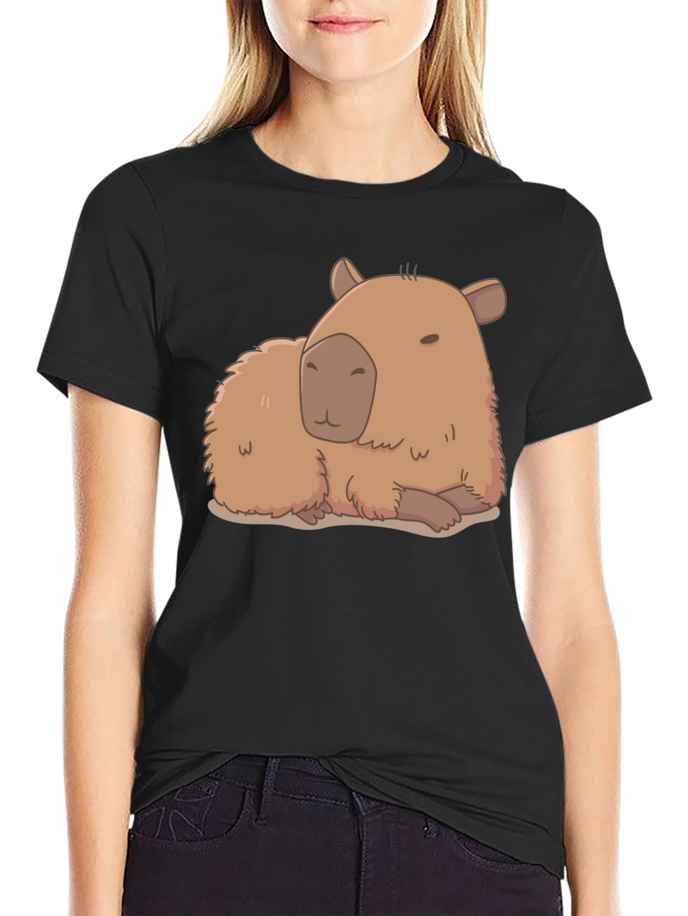 Black Capybara Graphic Tee - Relaxed Fit Cotton T-Shirt view 2