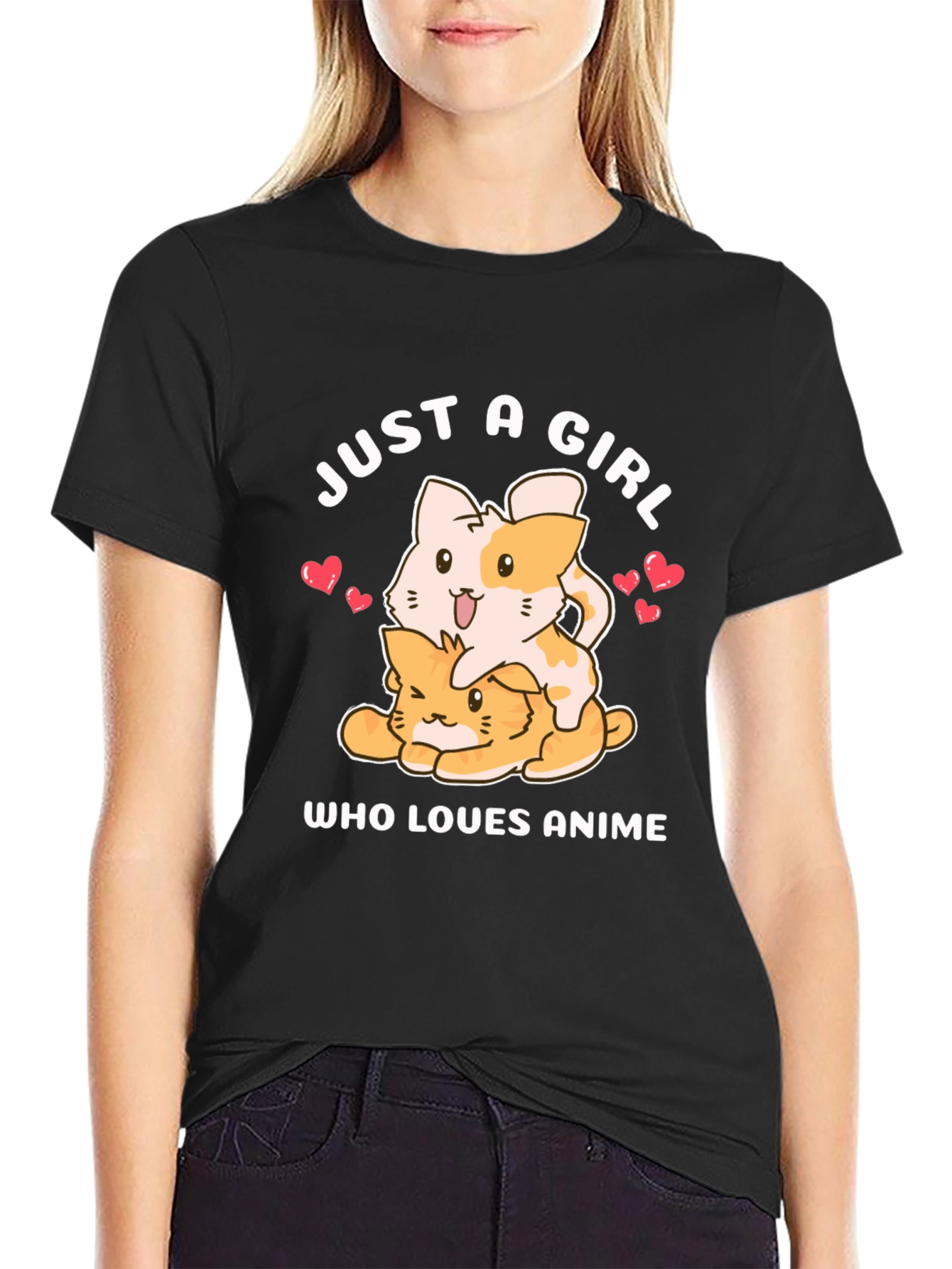 Black Just a Girl Who Loves Anime T-Shirt view 2