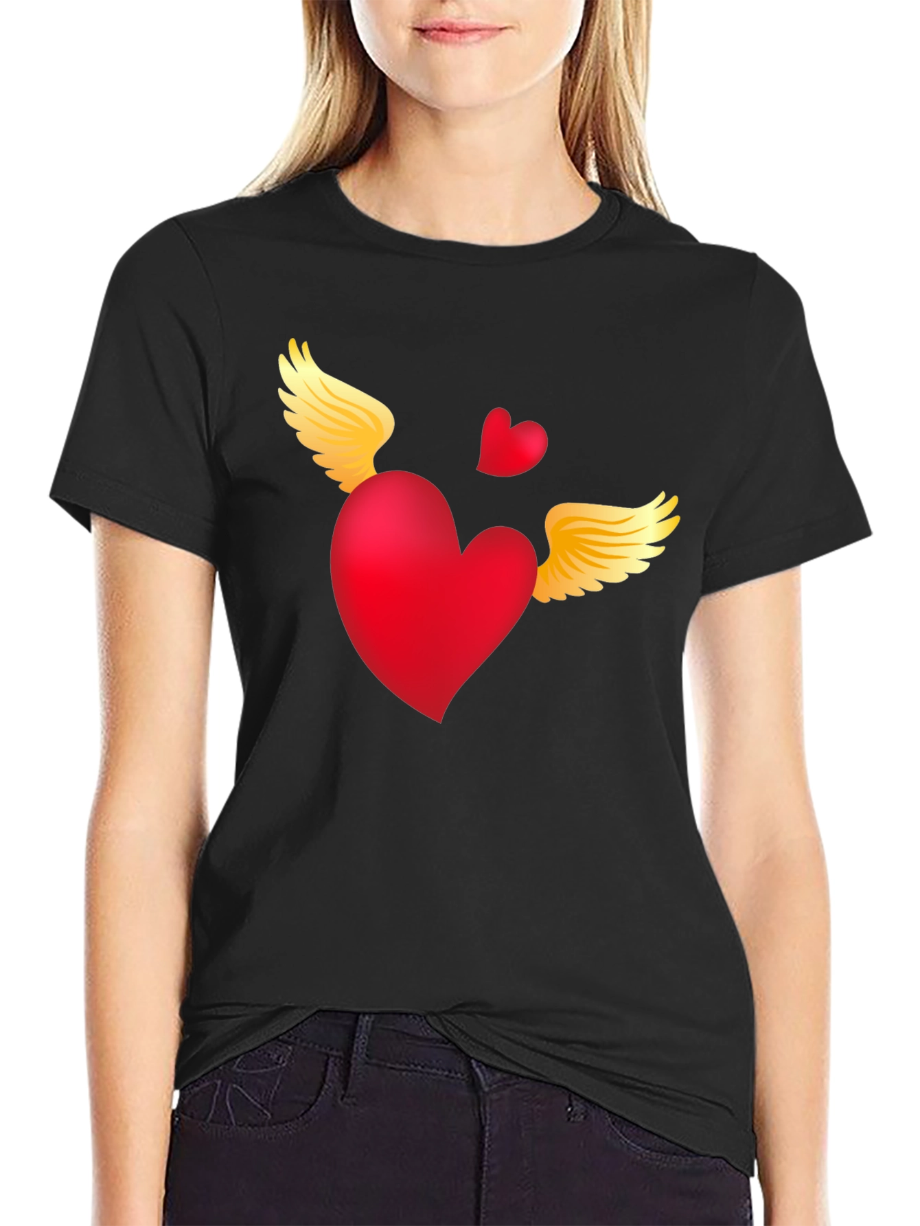 Black Heart with Wings Graphic Tee - Black view 2