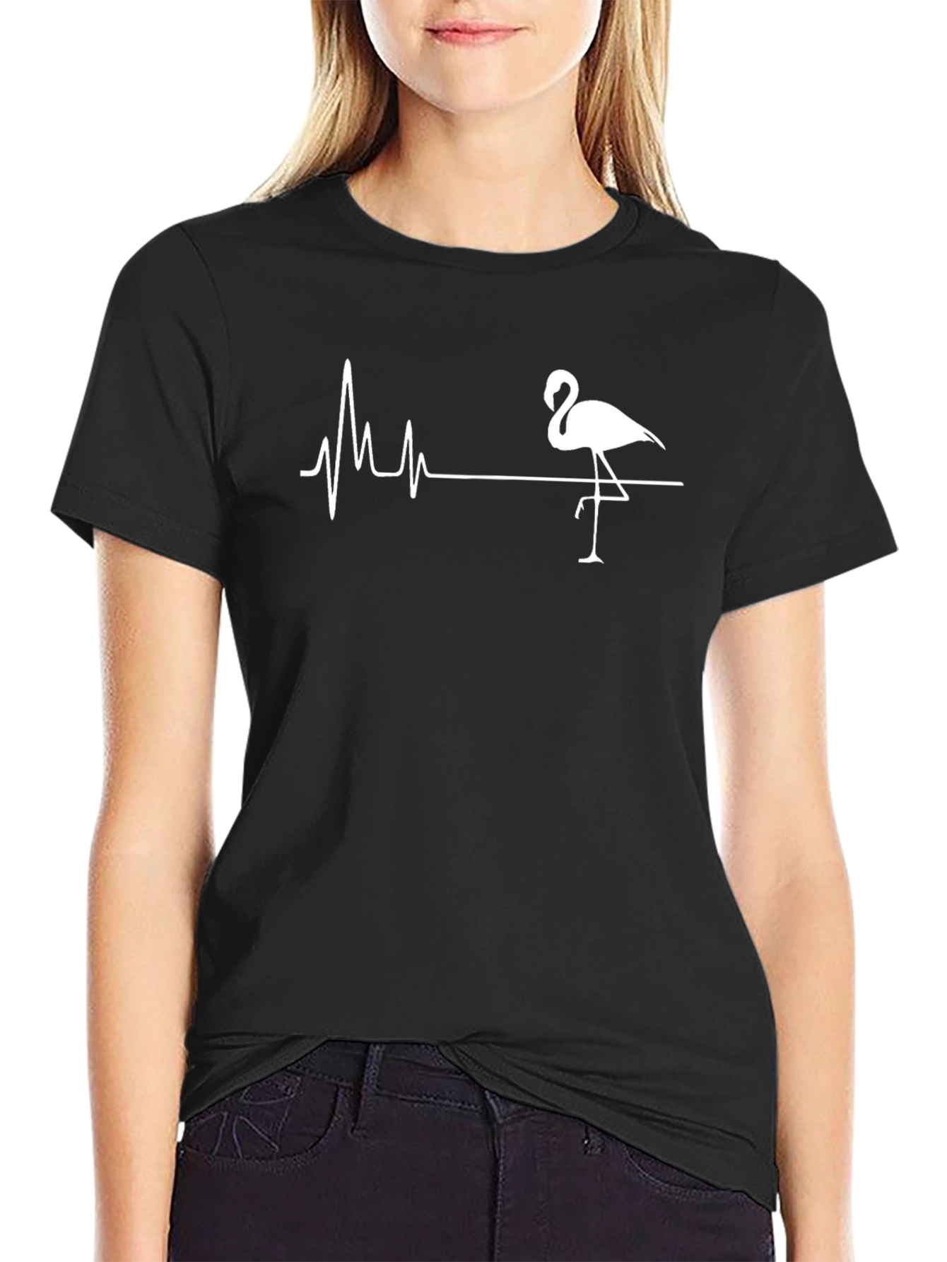 Black Flamingo Heartbeat T-Shirt - Black Graphic Tee view 2