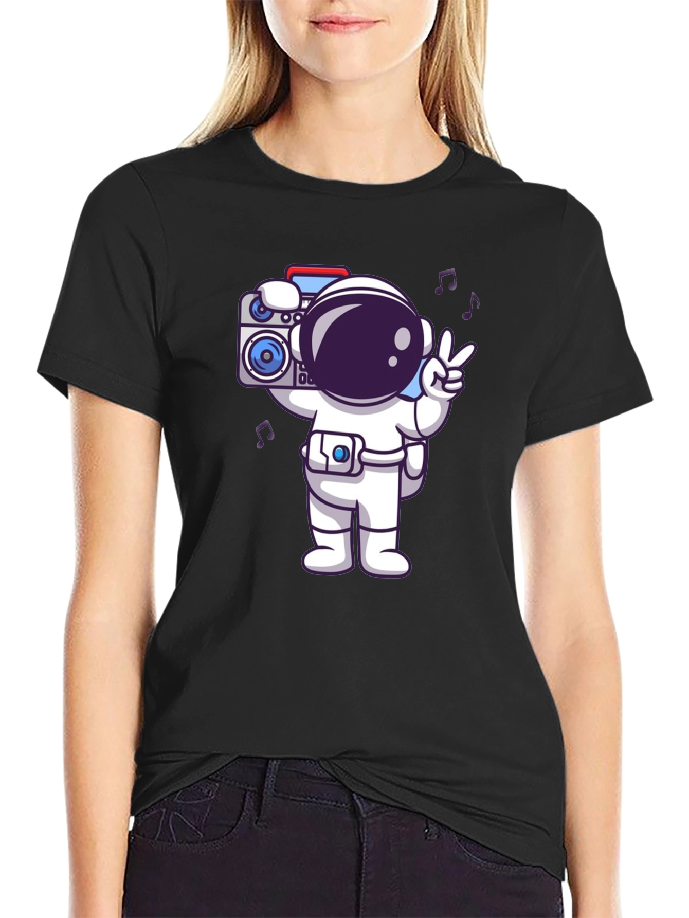 Black Astronaut Graphic Tee - Black Cotton Blend T-Shirt view 2