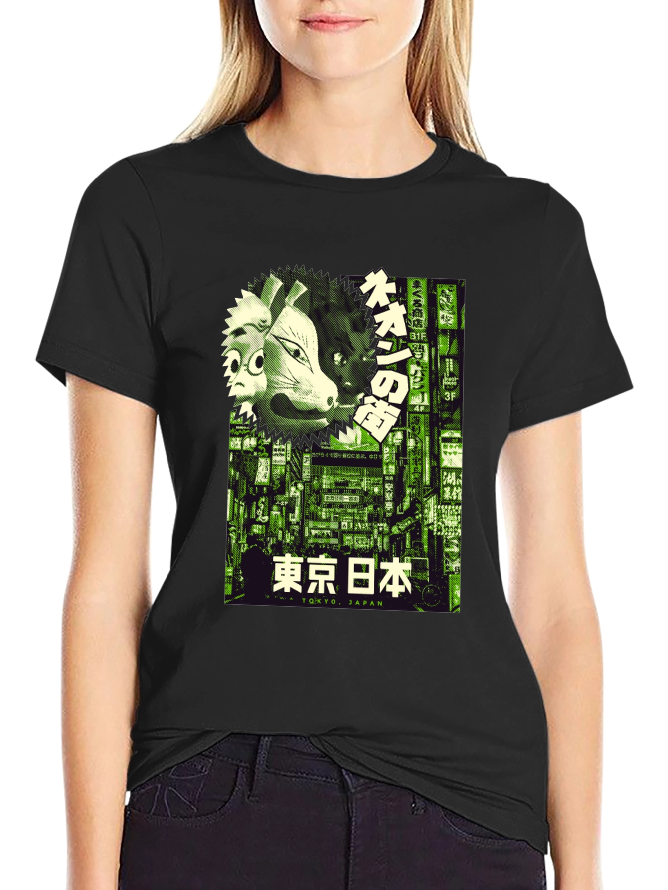 Black Tokyo Japan Graphic Print Black T-Shirt view 2