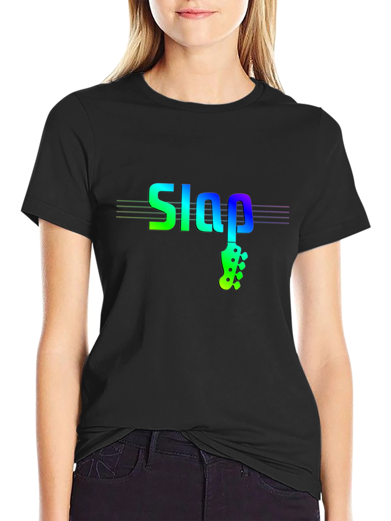 Black Slap Bass Music T-Shirt - Cool Musician Tee view 2
