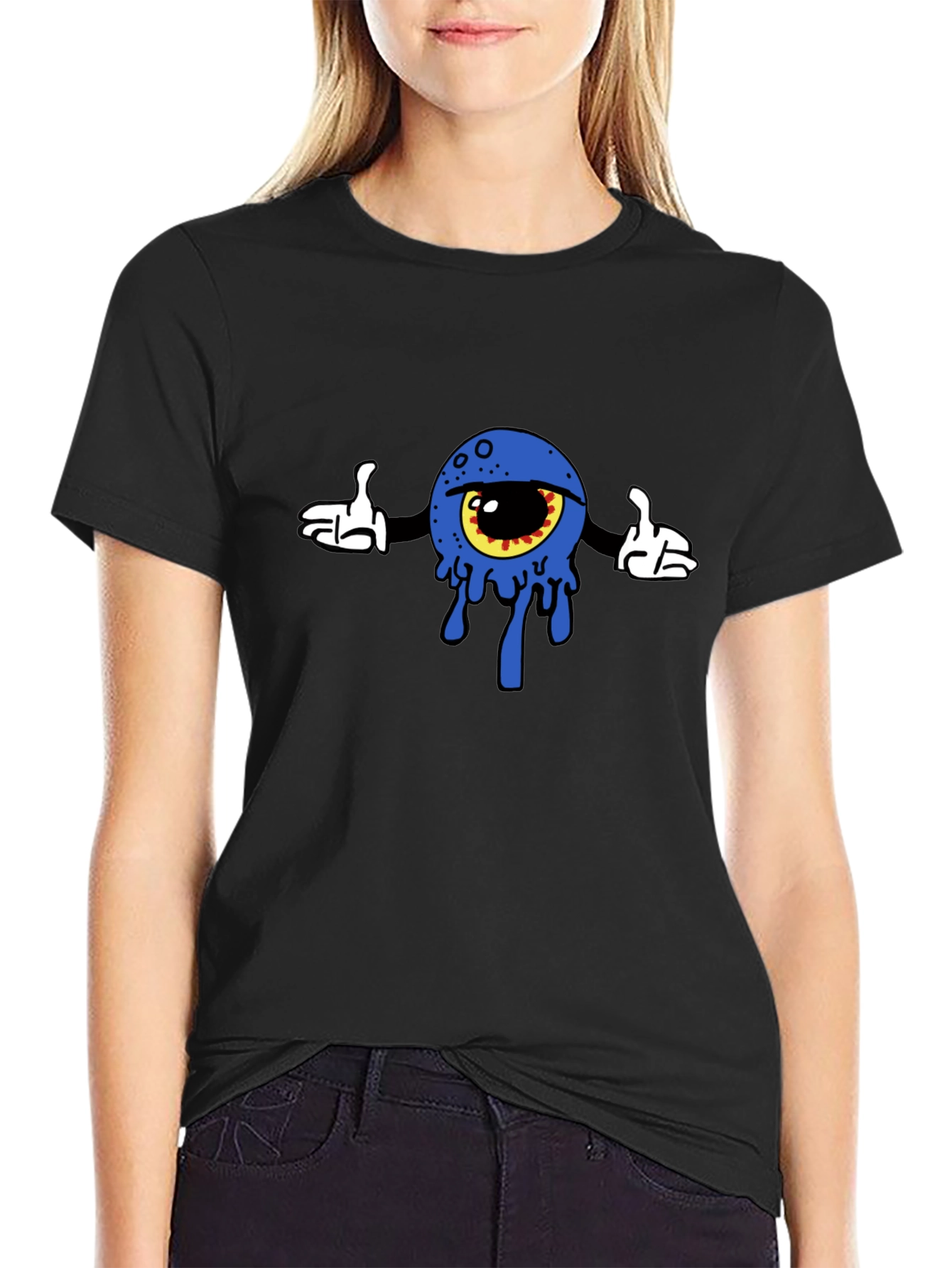Black Eye Cartoon Graphic Black T-Shirt view 2