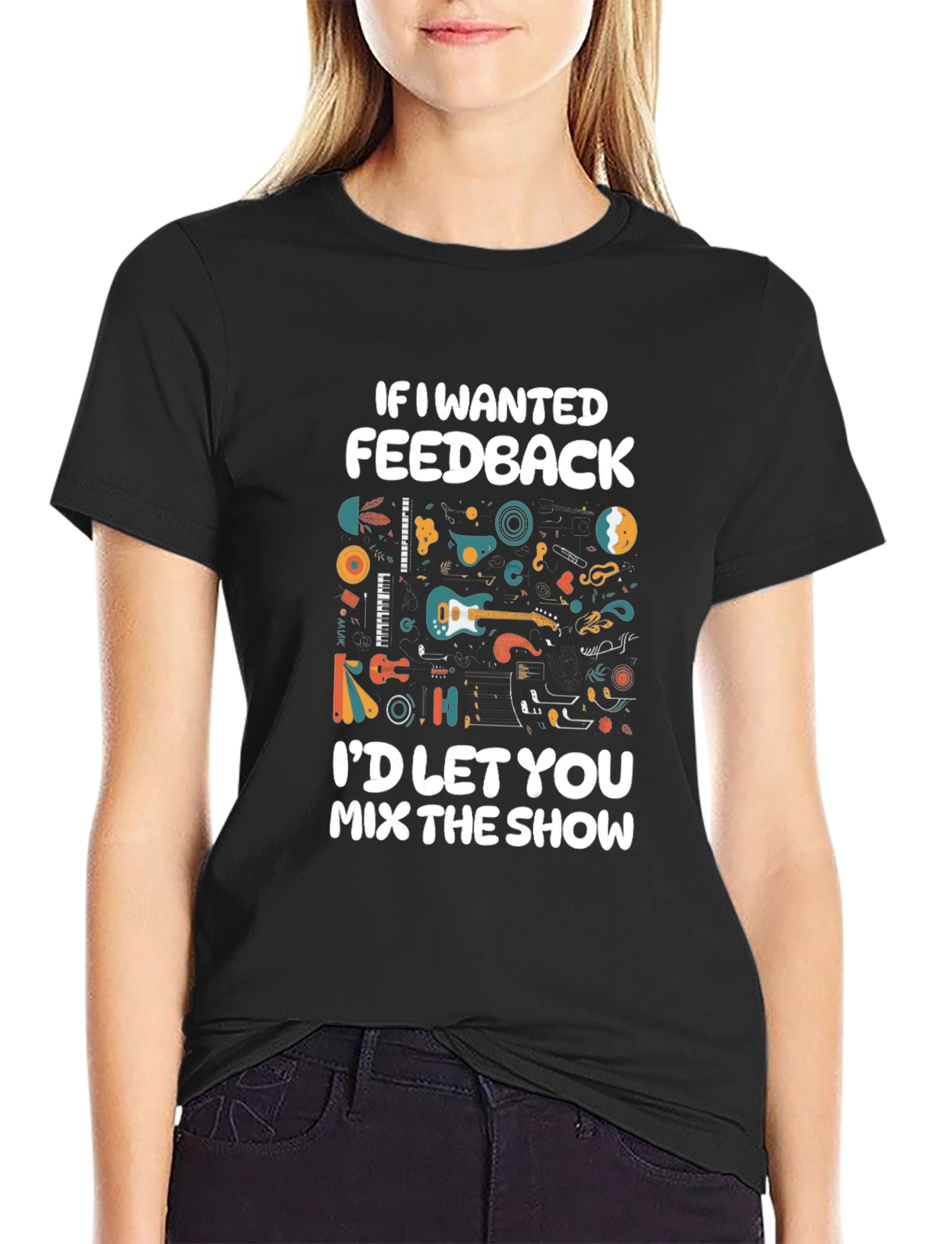 Black Funny Music Feedback T-Shirt view 2