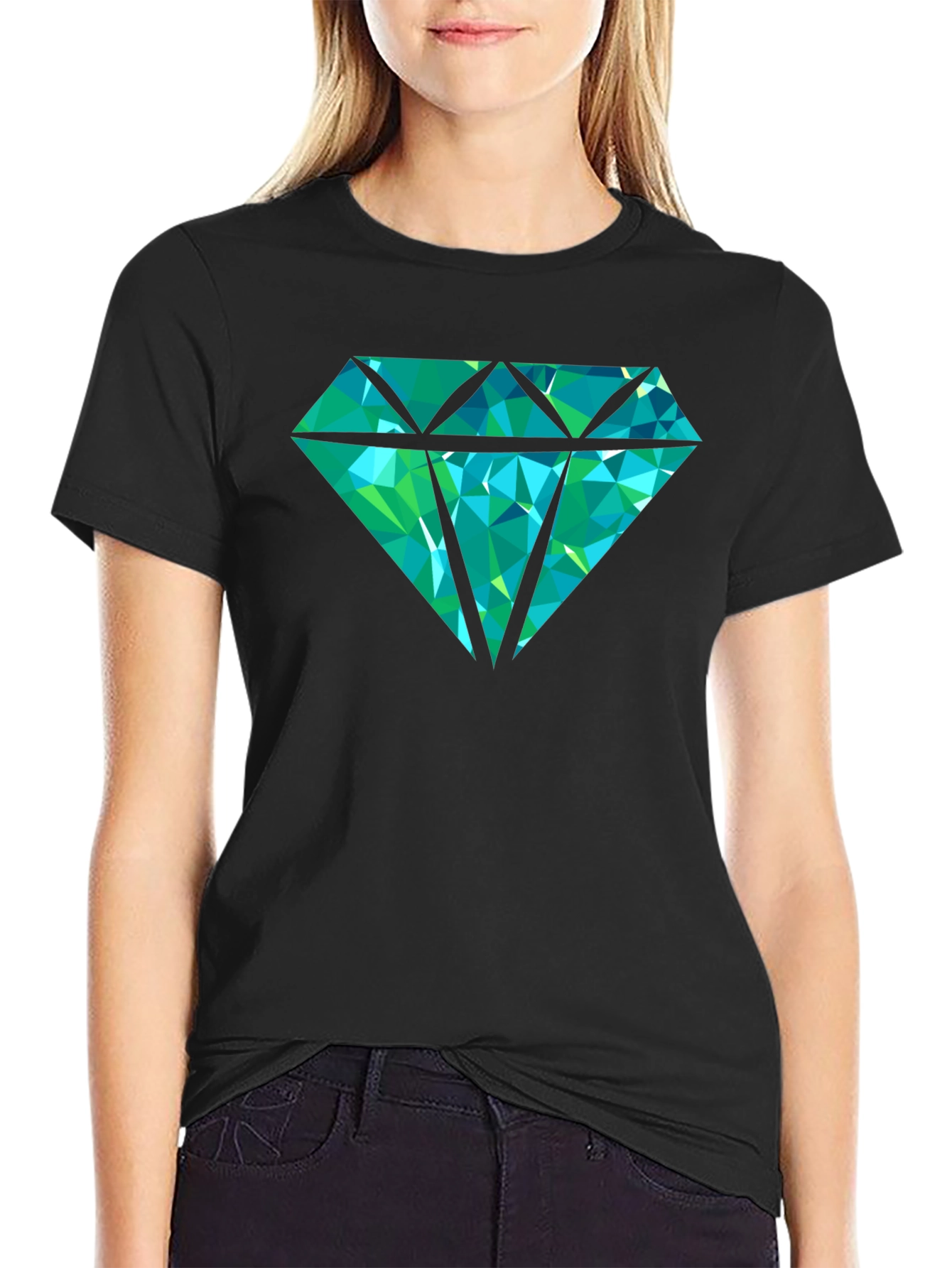 Black Geometric Diamond Graphic Print Tee - Black view 2
