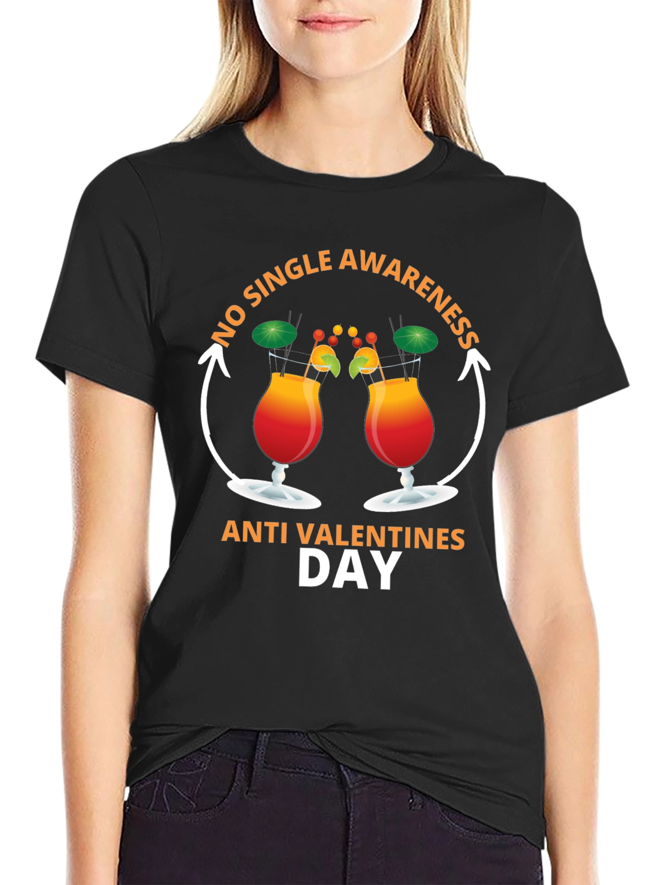 Black Anti-Valentine's Day 'No Single Awareness' T-Shirt view 2