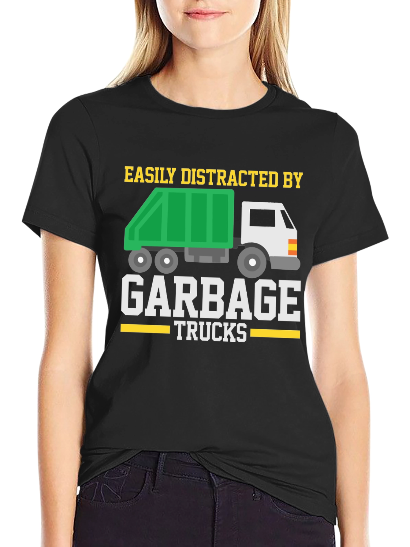 Black Easily Distracted by Garbage Trucks T-Shirt view 2