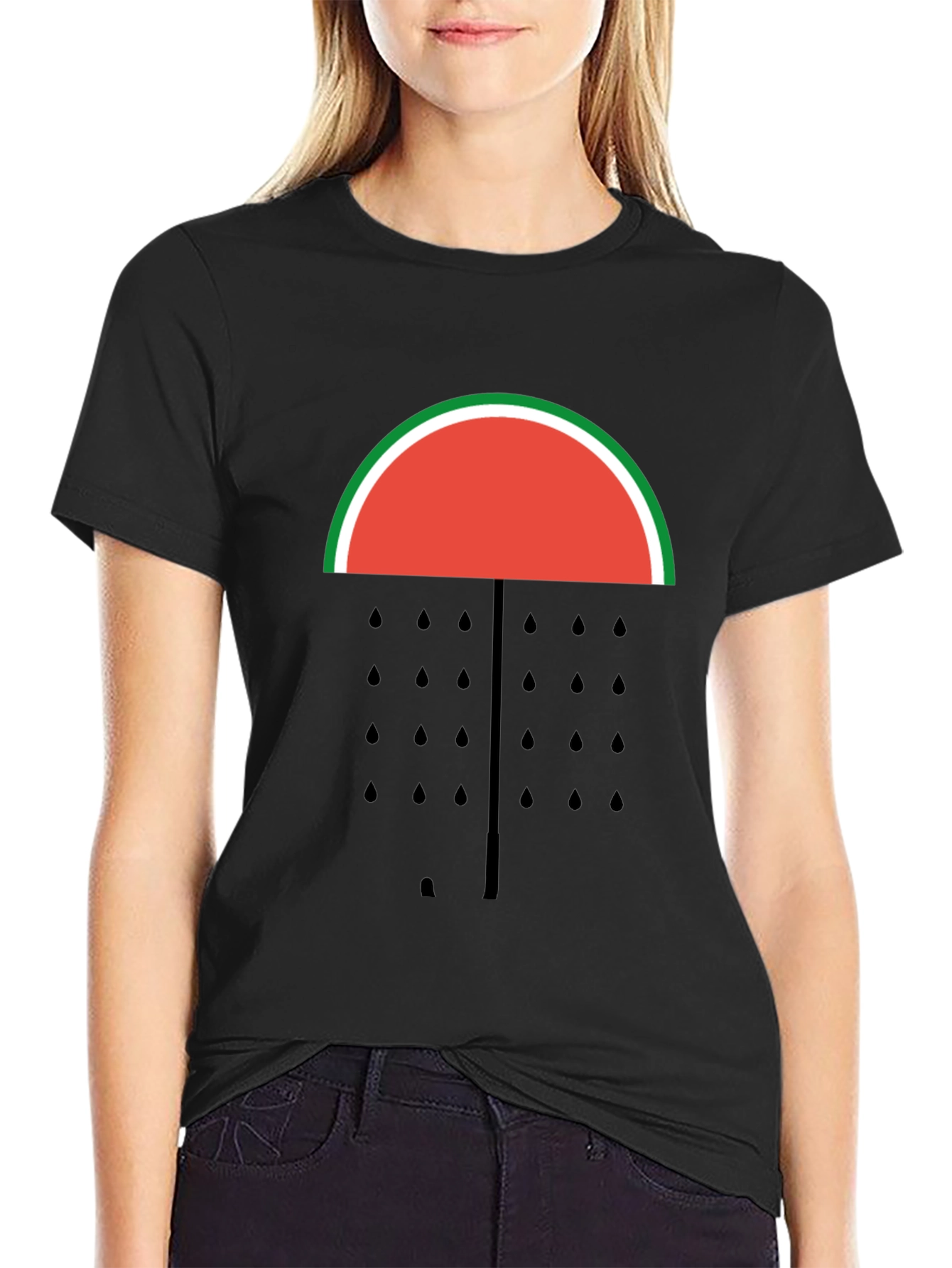 Black Watermelon Umbrella T-Shirt - Fruit Graphic Tee view 2