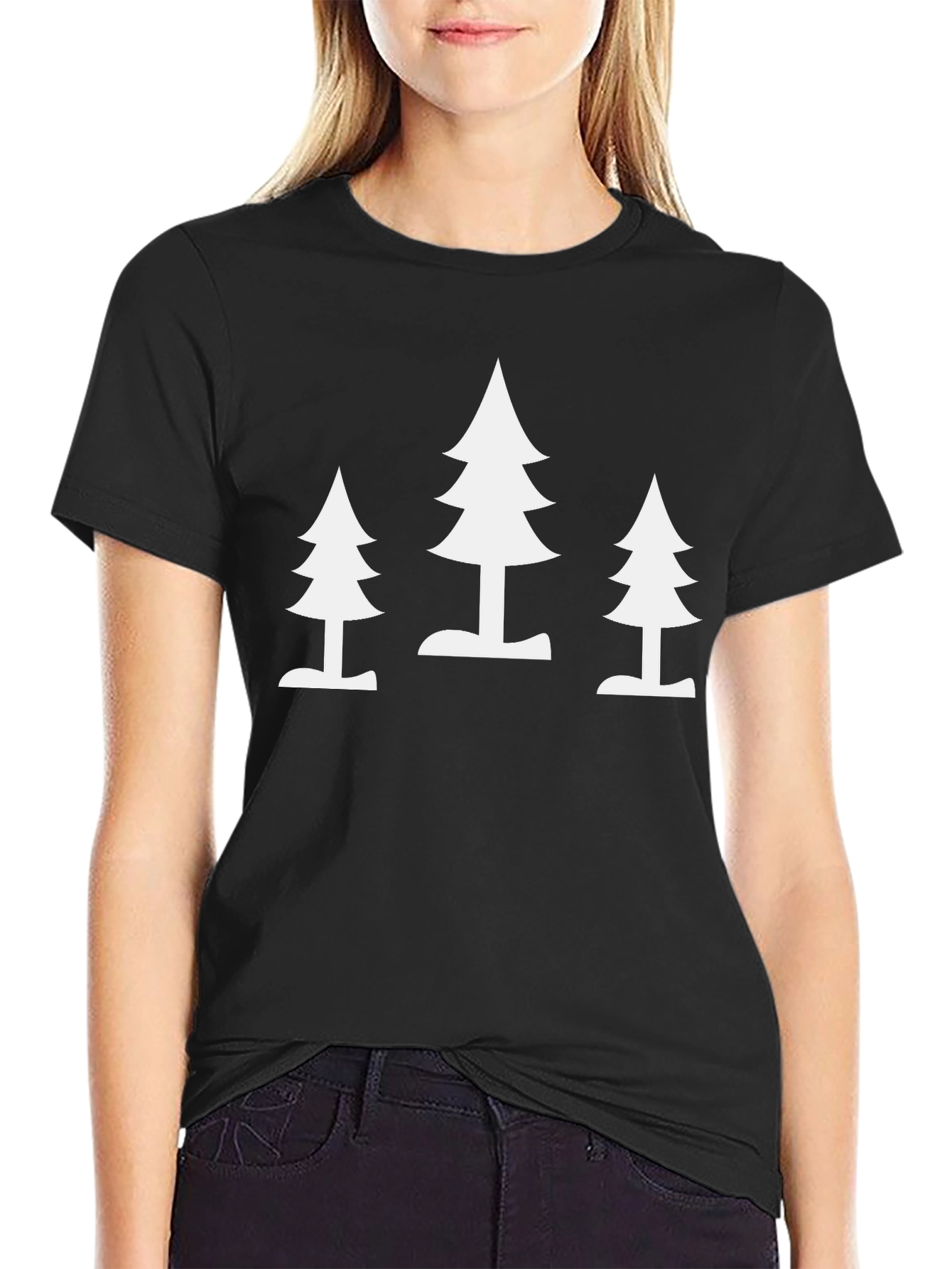 Black Minimalist Tree Print Black T-Shirt view 2