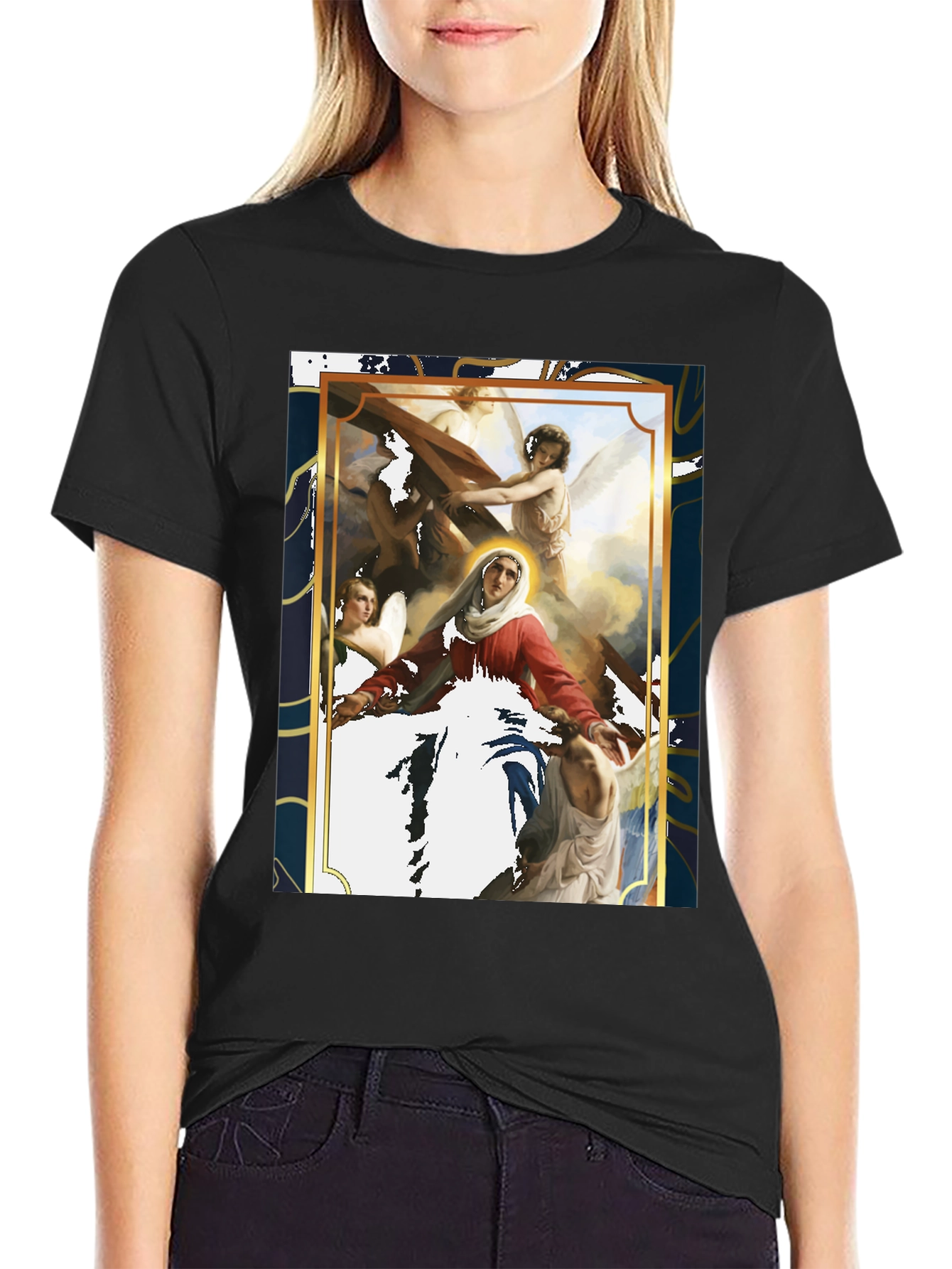 Black Religious Art Graphic Tee - Black Cotton Blend view 2