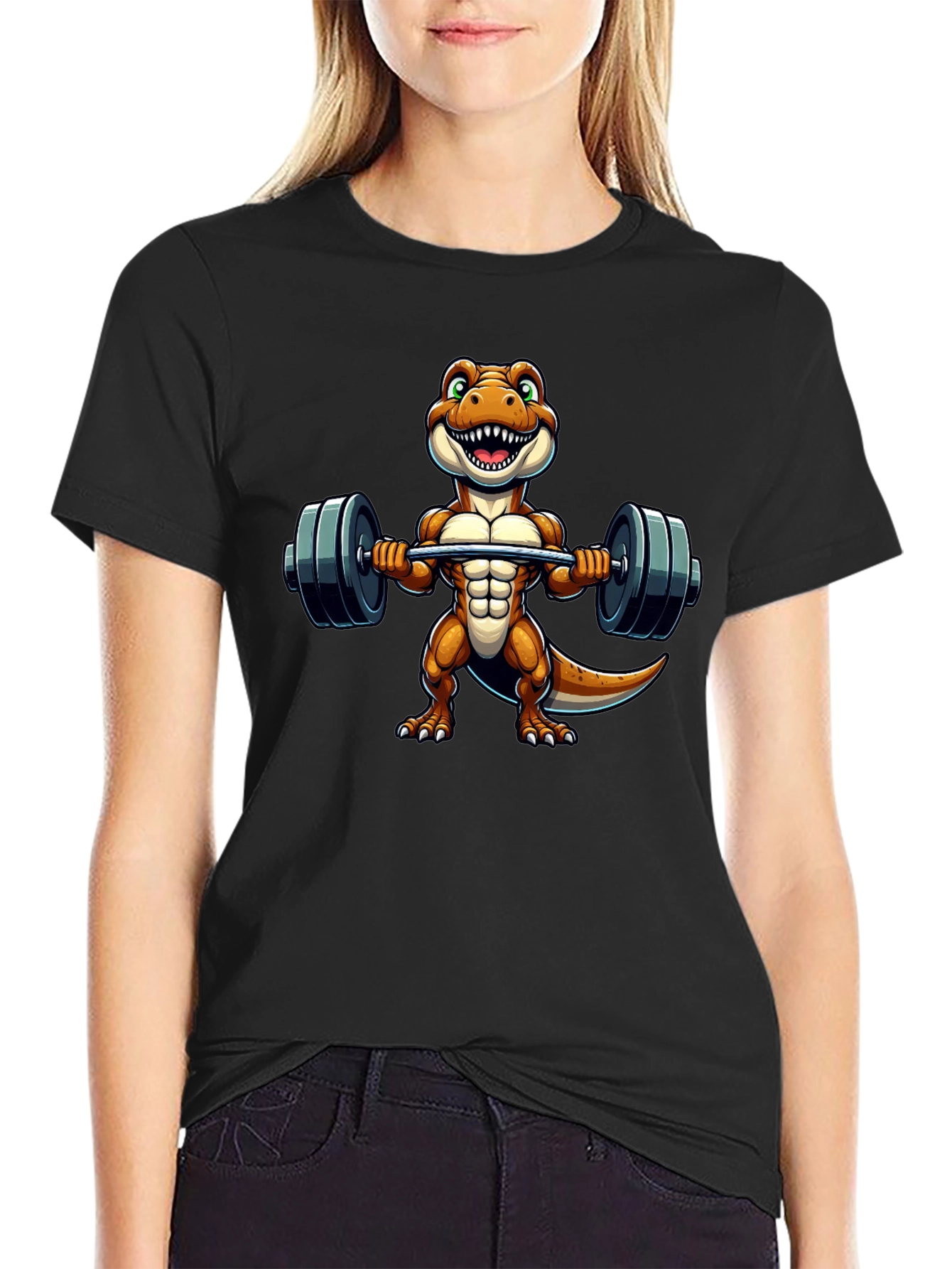 Black Dino Gym T-Shirt - Black Cotton Fitness Tee view 2