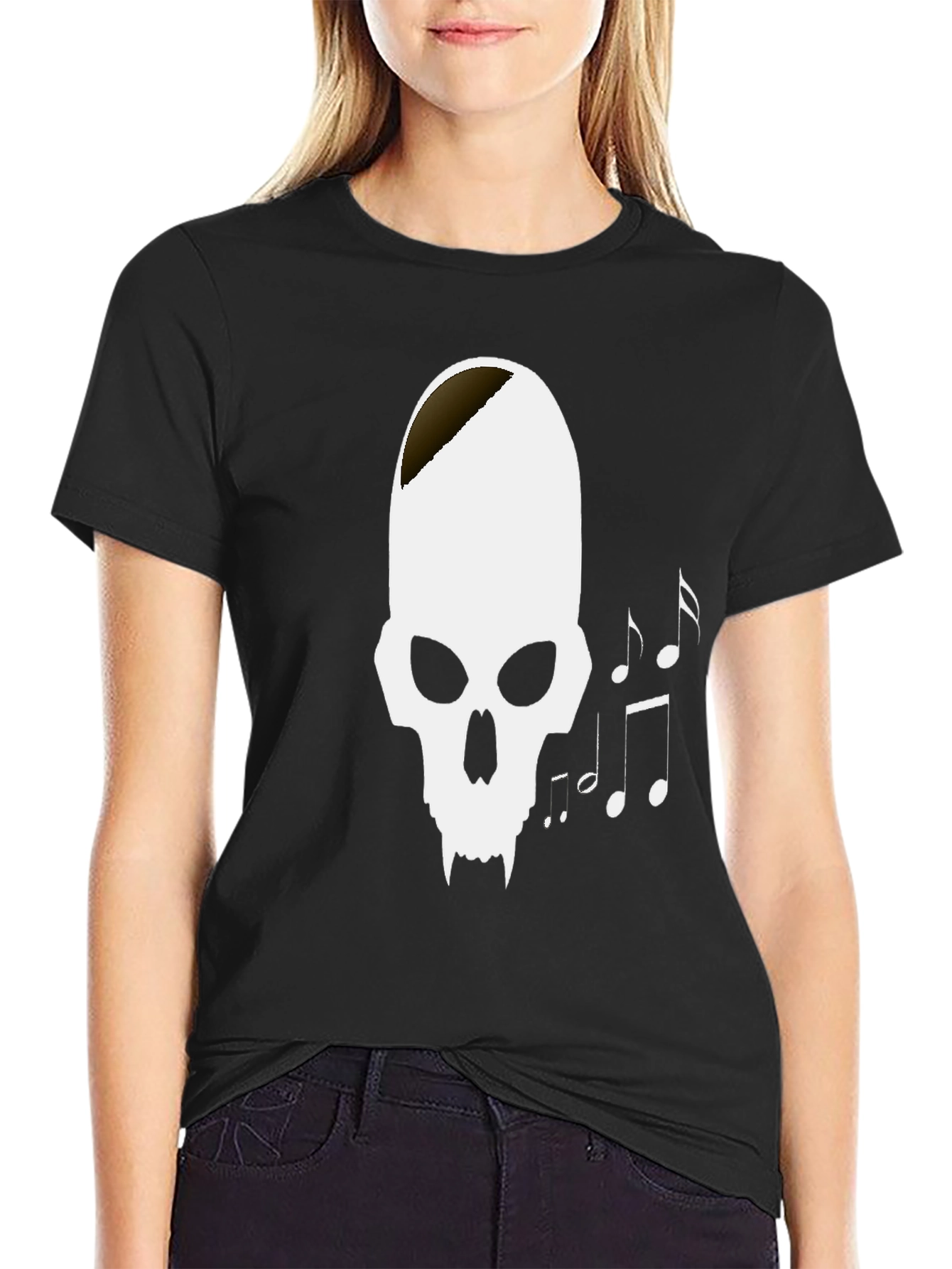 Skull & Music Note Graphic Tee - Black - 2