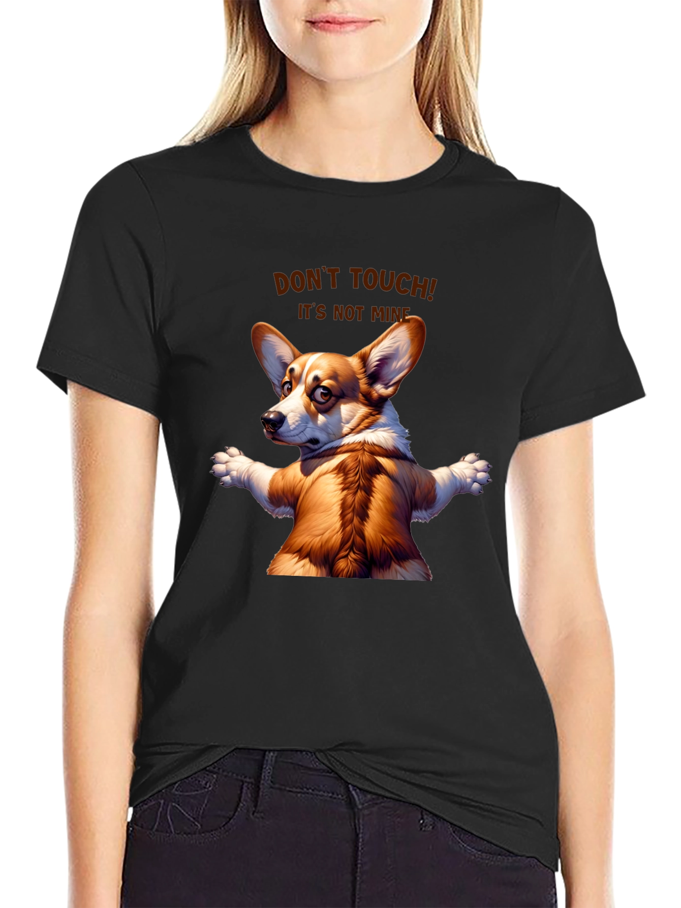 Black Funny Corgi Graphic Tee - Don't Touch! It's Not Mine! view 2